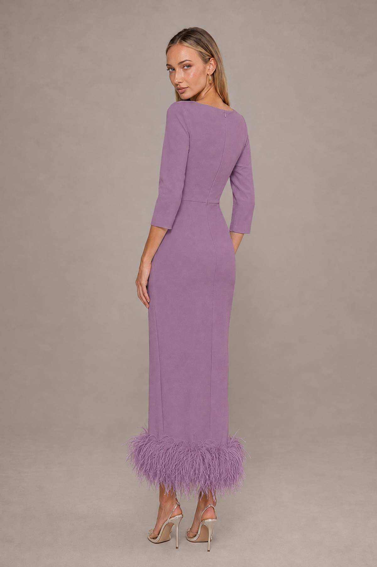 BOLODOO Wisteria Feather-Trim Twist-Waist Midi Dress - Wisteria - Wisteria_2
