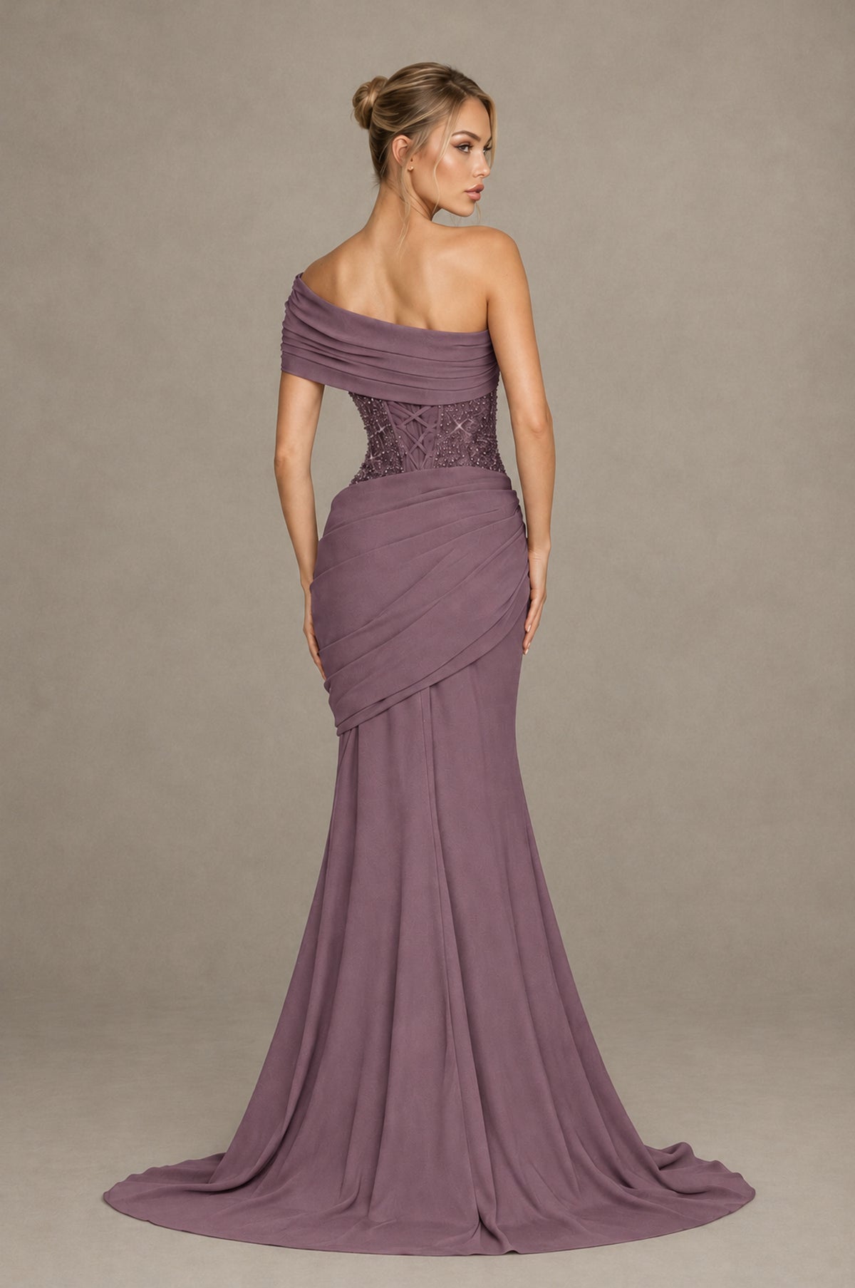 BOLODOO Wisteria One-Shoulder Sequin Embroidered Ruched Mermaid Gown with Train - Wisteria - Wisteria_2