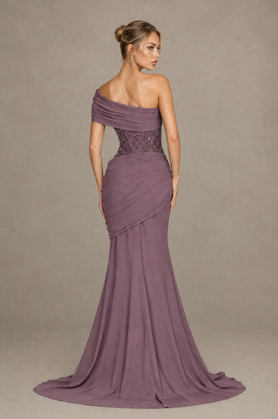 BOLODOO Wisteria One-Shoulder Sequin Embroidered Ruched Mermaid Gown with Train - Wisteria - Wisteria_2