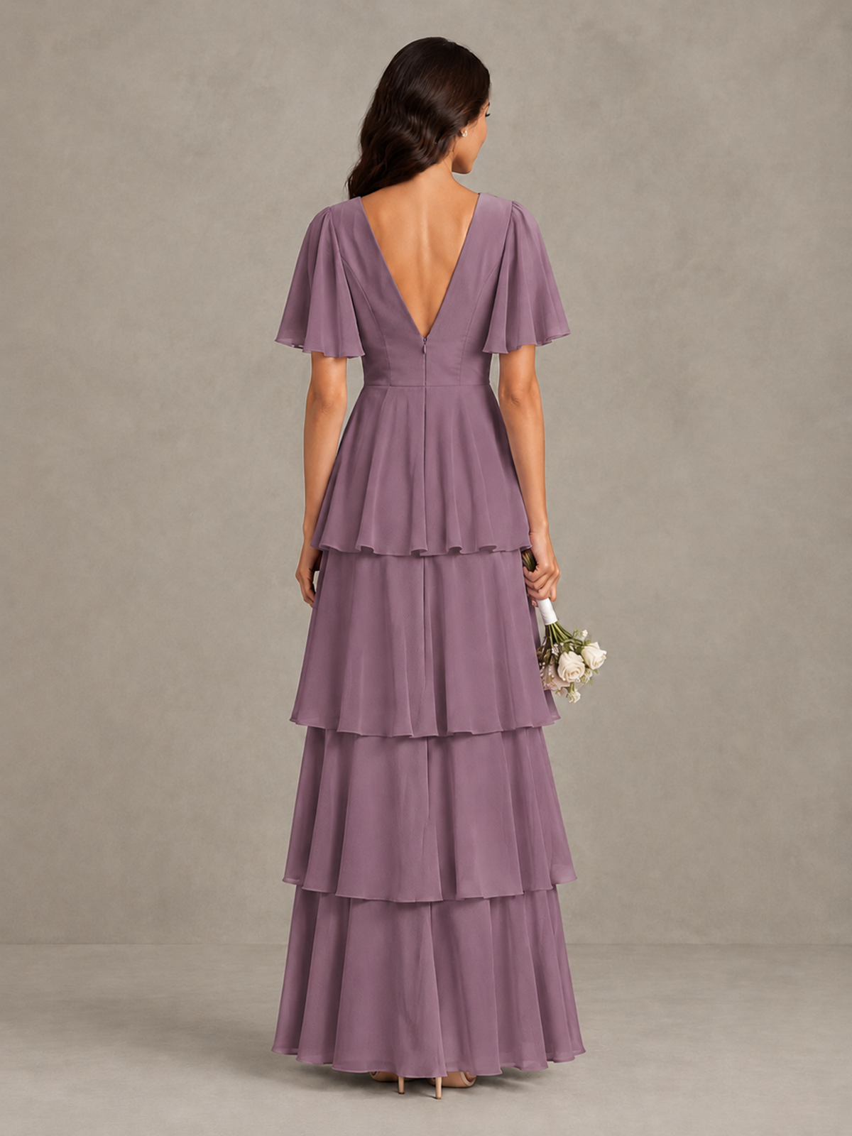 BOLODOO Wisteria Tiered Flutter Sleeve Bridesmaid Dress - Wisteria - Wisteria_2