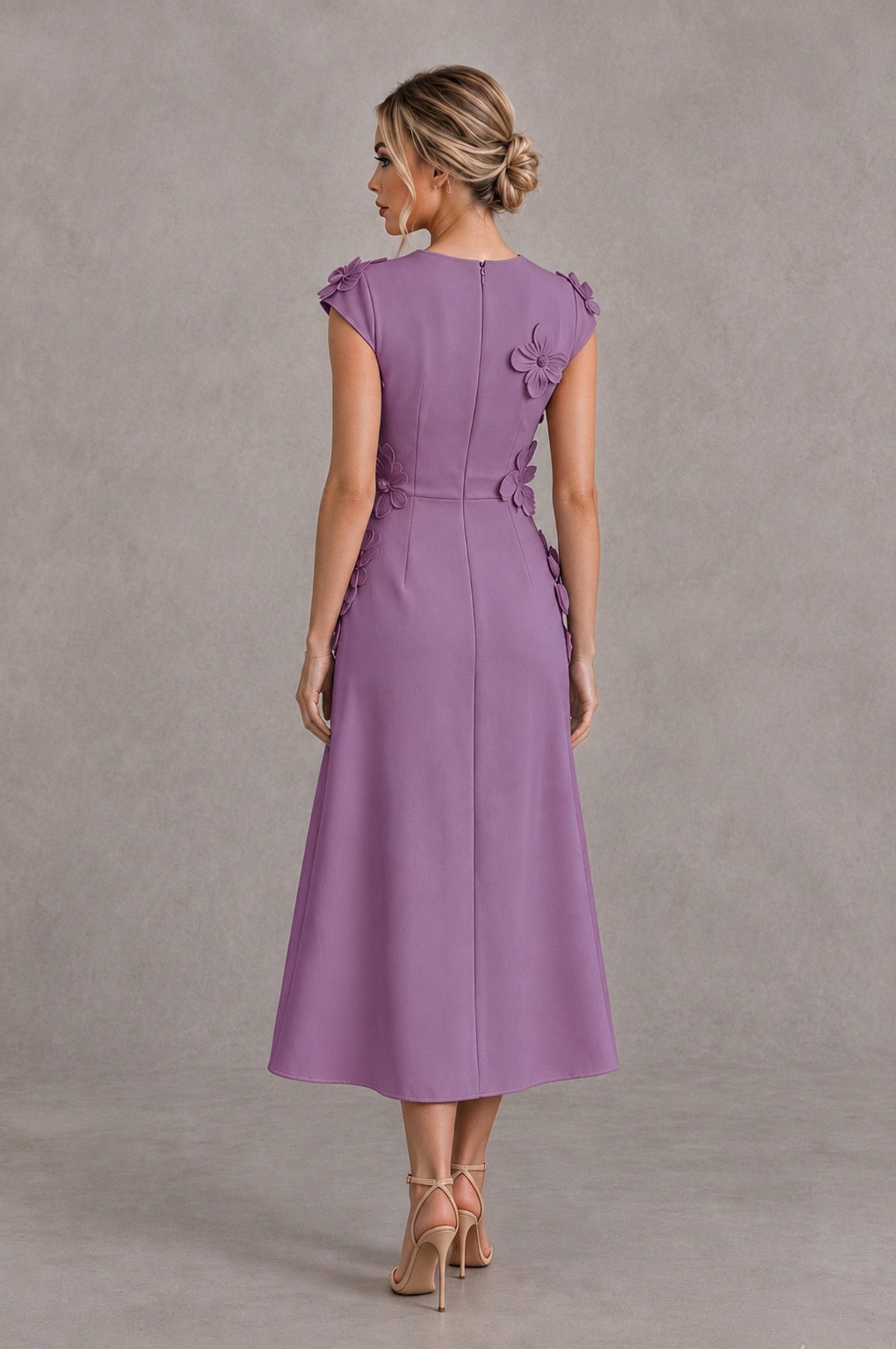 BOLODOO Wisteria 3D Floral Cap Sleeve Midi Cocktail Dress - Wisteria - Wisteria_2