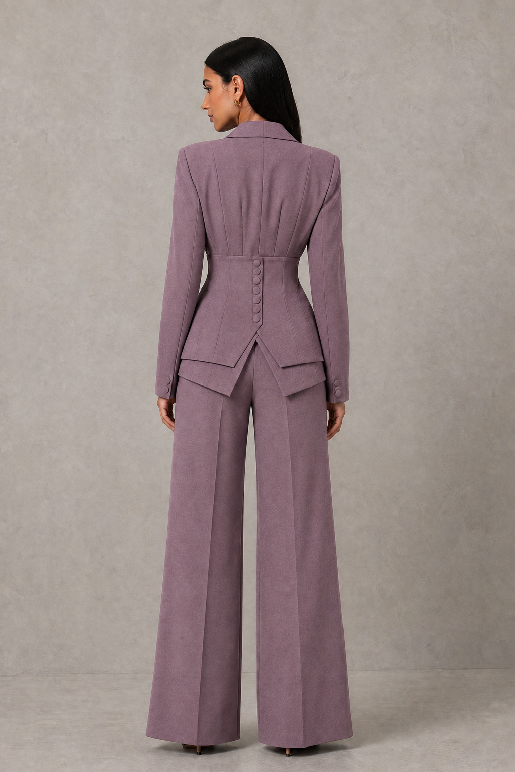 BOLODOO Wisteria Cinched Waist Blazer and Wide Leg Pants Two Piece Suit Set - Wisteria