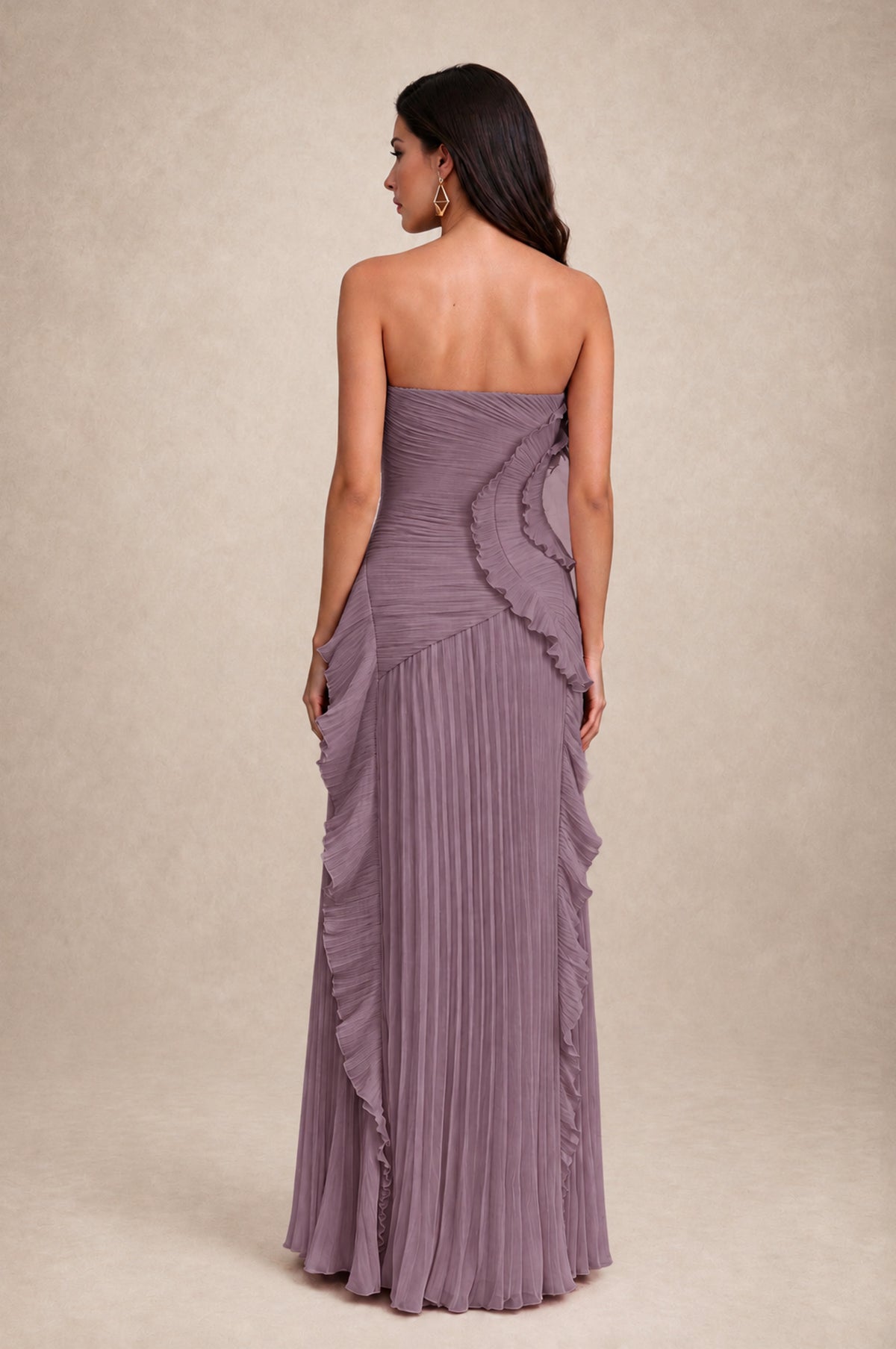 BOLODOO Wisteria Strapless Ruffle Pleated Slit Evening Gown - Wisteria - Wisteria_2