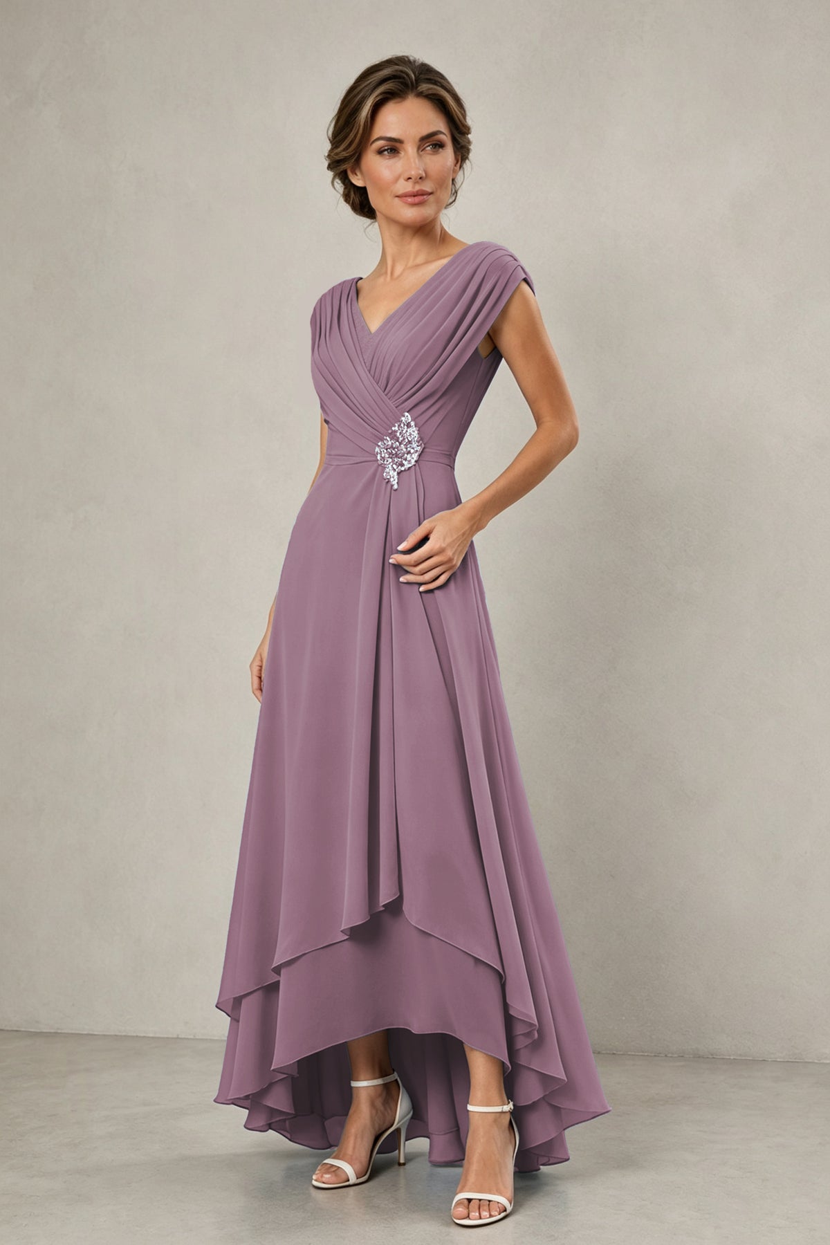 BOLODOO Wisteria V-Neck High-Low Mother of the Bride Dress - Wisteria