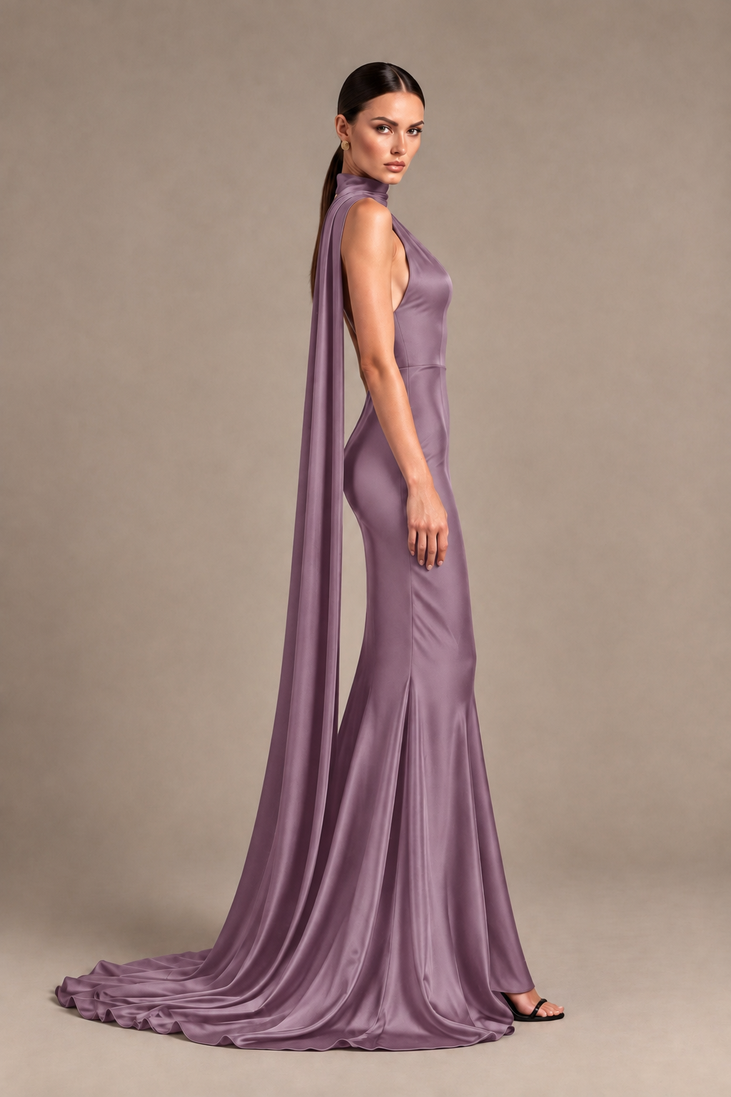 BOLODOO Wisteria One-Shoulder Satin Mermaid Evening Dress with Scarf - Wisteria - Wisteria_3
