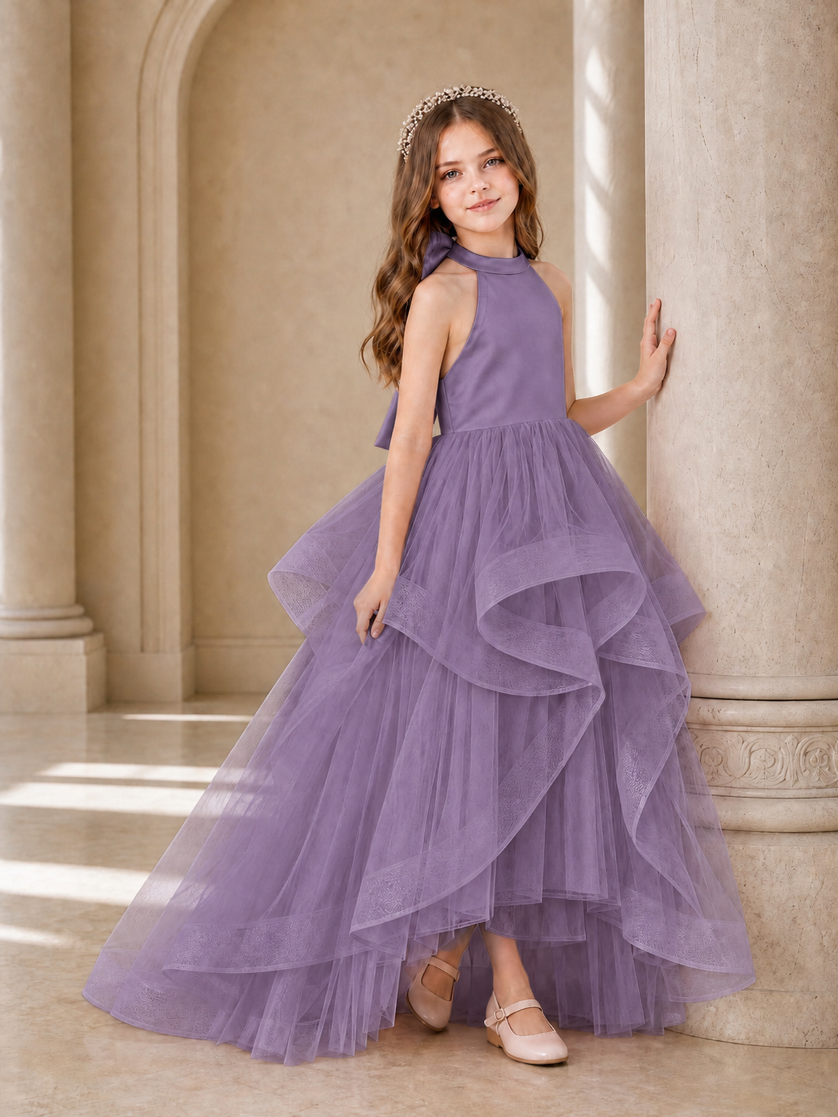 BOLODOO Wisteria Halter Tiered Tulle Flower Girl Dress with Bow Back - Wisteria - Wisteria_3