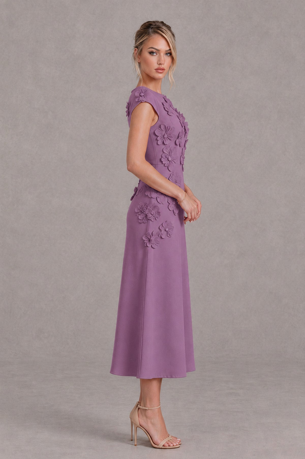 BOLODOO Wisteria 3D Floral Cap Sleeve Midi Cocktail Dress - Wisteria - Wisteria_3