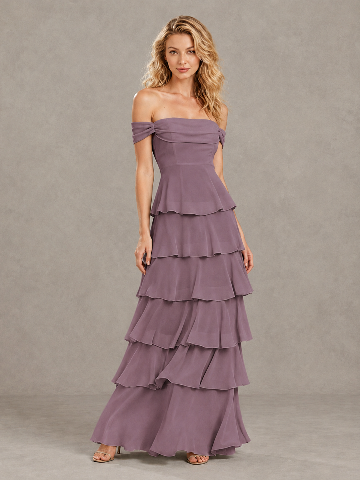 BOLODOO Wisteria Off-Shoulder Tiered Ruffle Bridesmaid Dress with Lace-Up Back - Wisteria - Wisteria_3