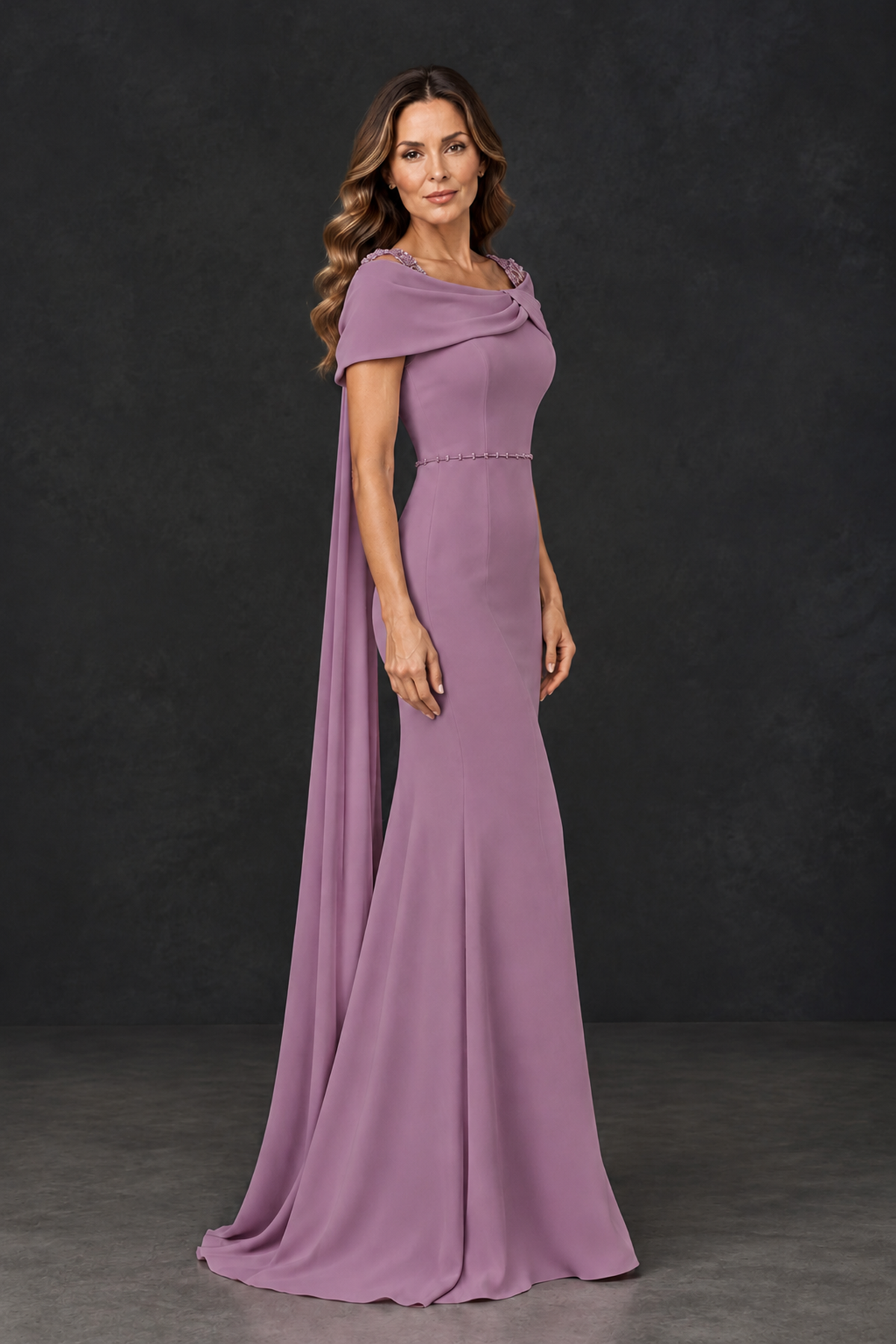 BOLODOO Wisteria Mother of the Bride Dress with Draped Cape Detail - Wisteria - Wisteria_3