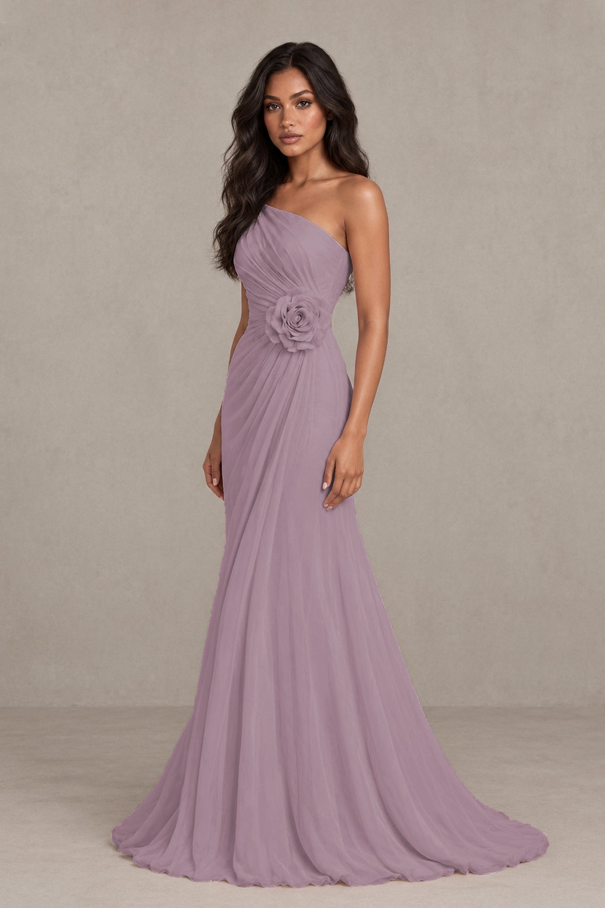 BOLODOO Wisteria One-Shoulder Floral Ruched Maxi Dress - Wisteria