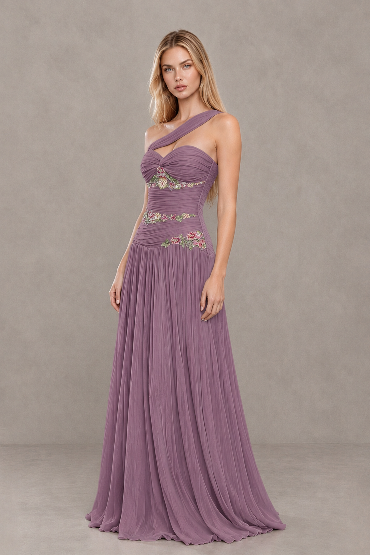 BOLODOO Wisteria One-Shoulder Floral Applique A-Line Evening Dress - Wisteria - Wisteria_3