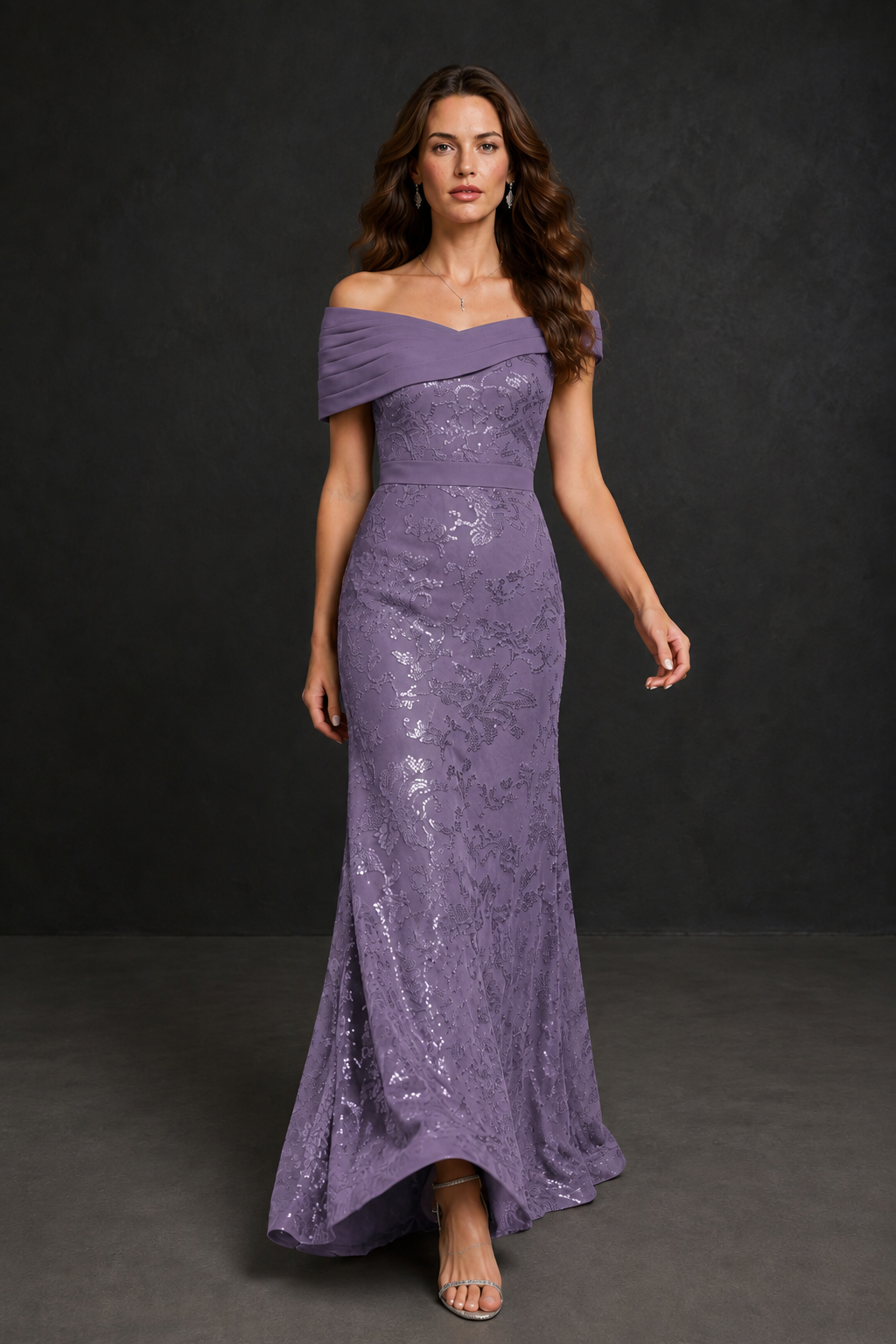 BOLODOO Wisteria Off-Shoulder Sequin Lace Mermaid Evening Gown | Mother of the Bride Formal Dress - Wisteria