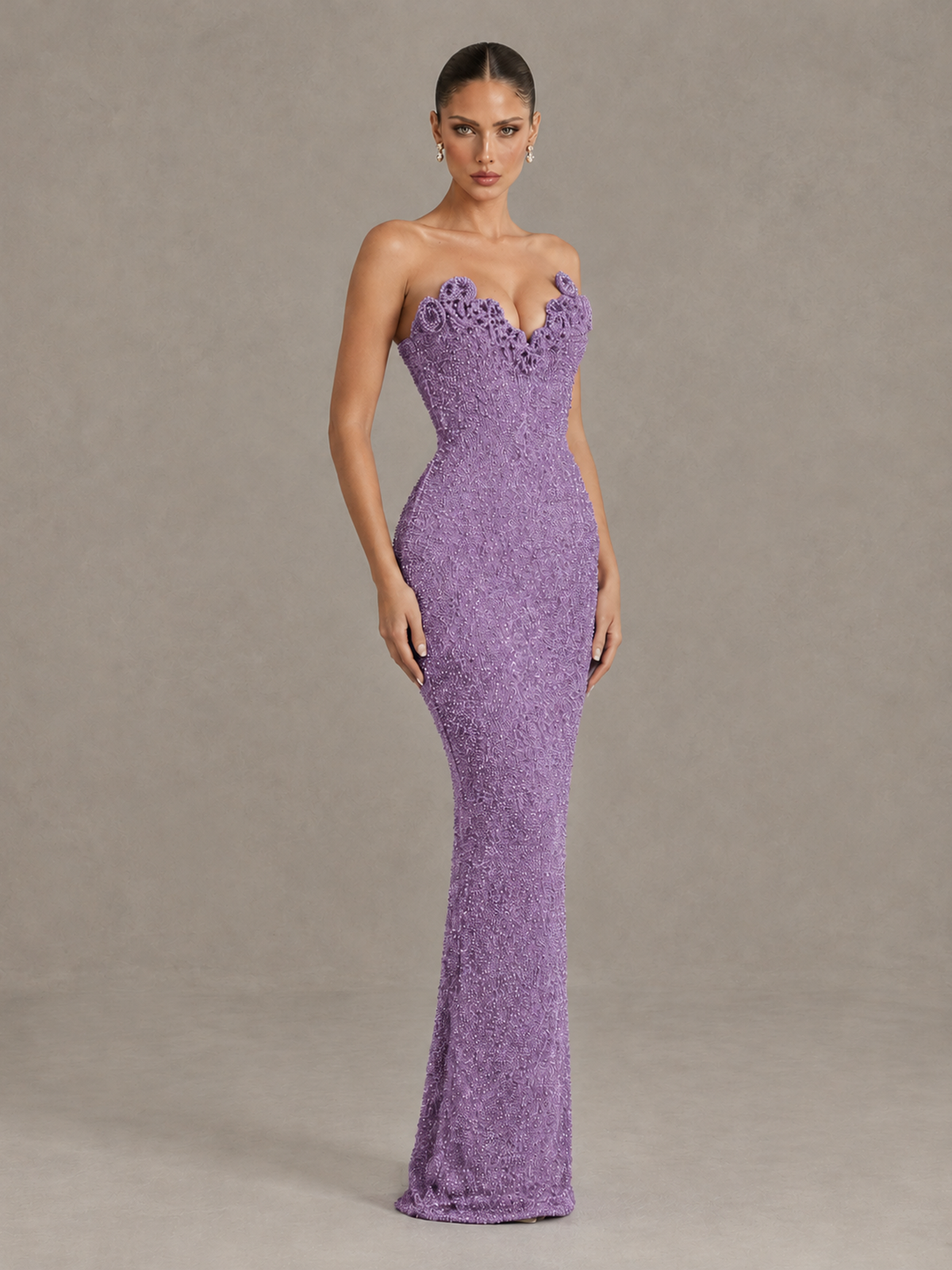 BOLODOO Wisteria Strapless Sequin Evening Gown with Floral Neckline - Wisteria - Wisteria_3