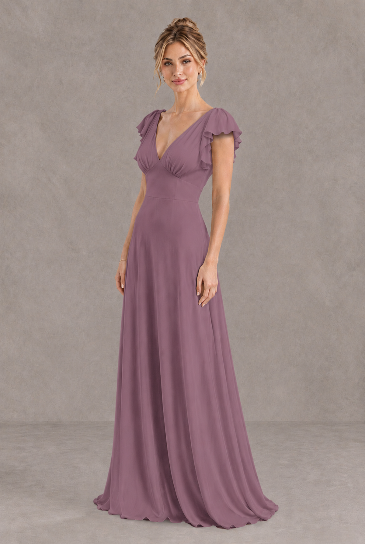 BOLODOO Wisteria V-Neck Flutter Sleeve A-Line Bridesmaid Dress - Wisteria - Wisteria_3