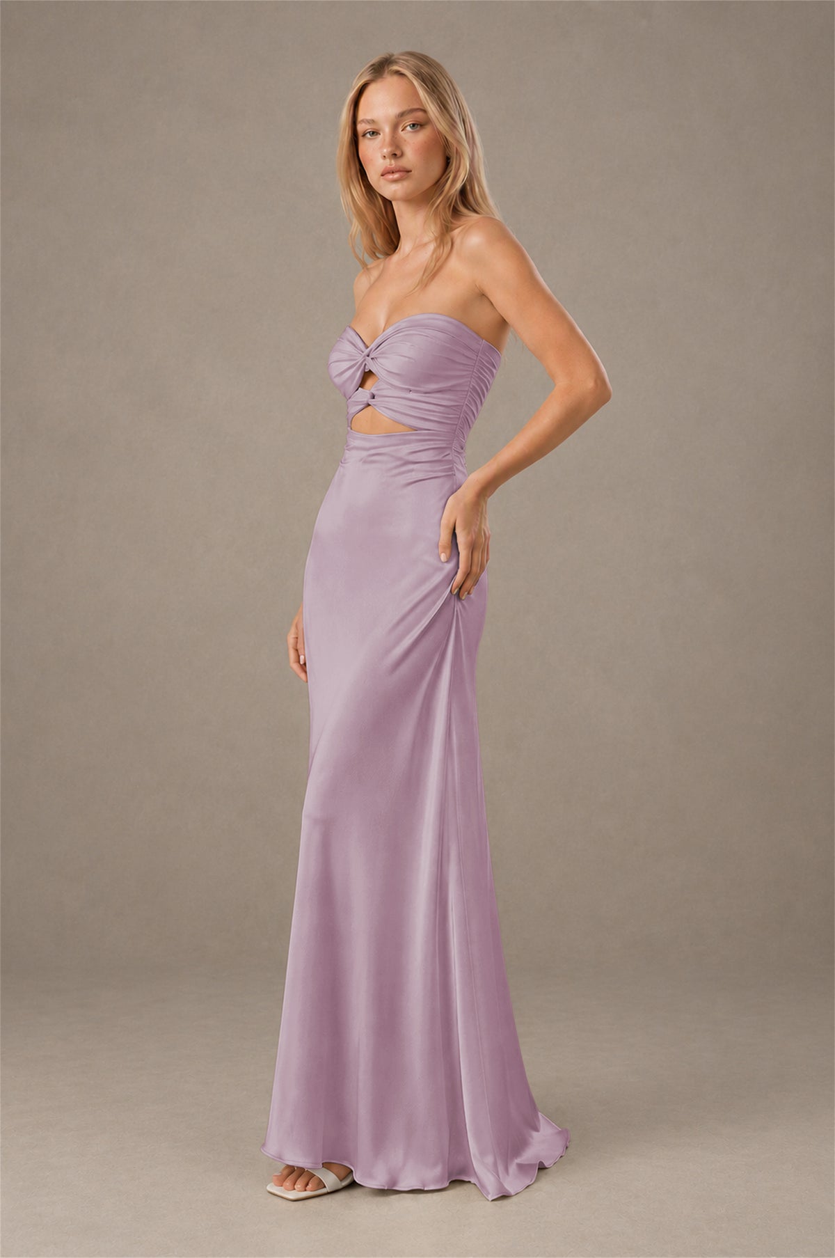 BOLODOO Wisteria Sweetheart Strapless Twist Knot Cutout Lace-Up Back Satin Mermaid Maxi Dress - Wisteria - Wisteria(3)