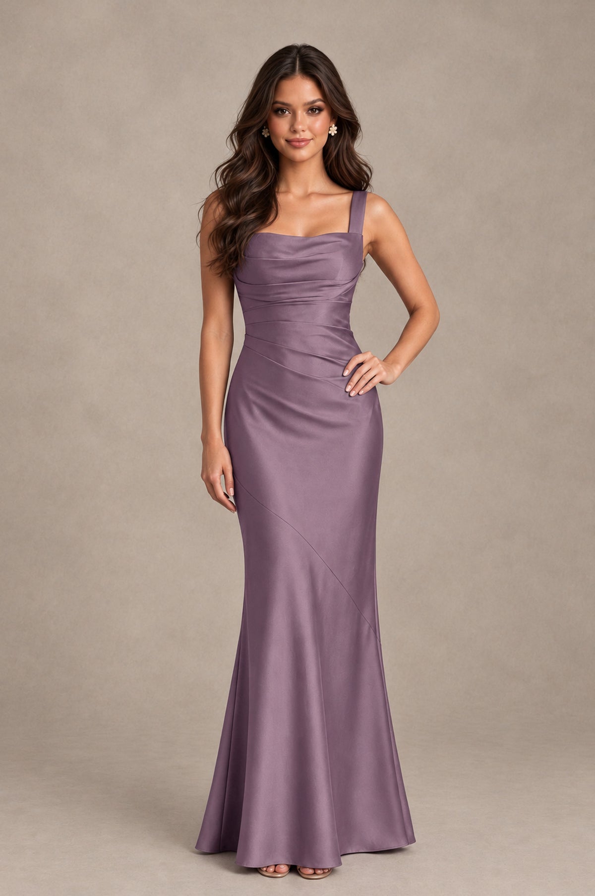 BOLODOO Wisteria Square Neck Ruched Satin Lace-Up Bridesmaid Dress - Wisteria - Wisteria_3