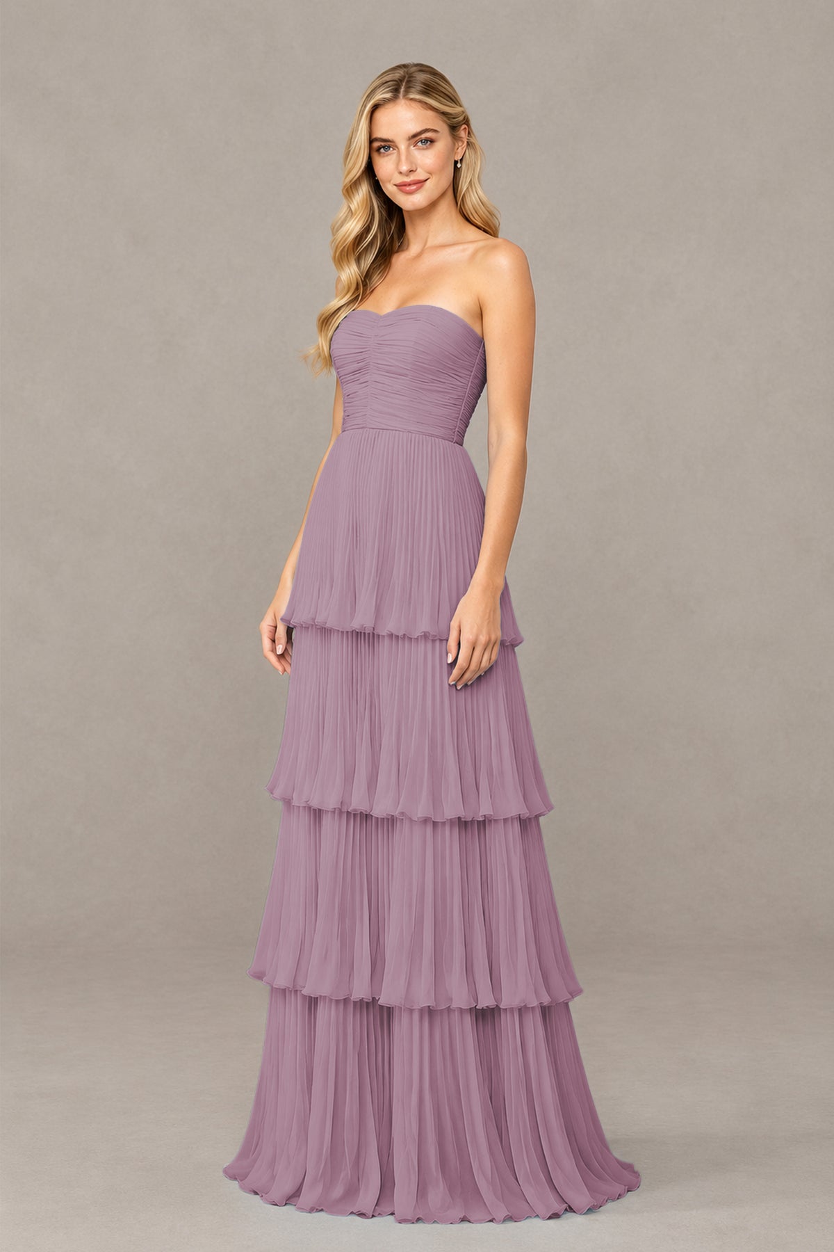 BOLODOO Wisteria Strapless Tiered Chiffon Maxi Dress - Wisteria