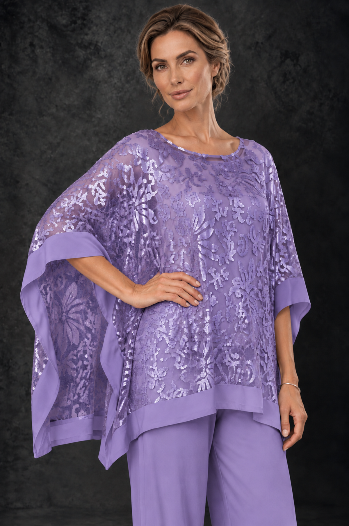 BOLODOO Wisteria Floral Cape Mother of the Bride Pant Suit - Wisteria - Wisteria_3