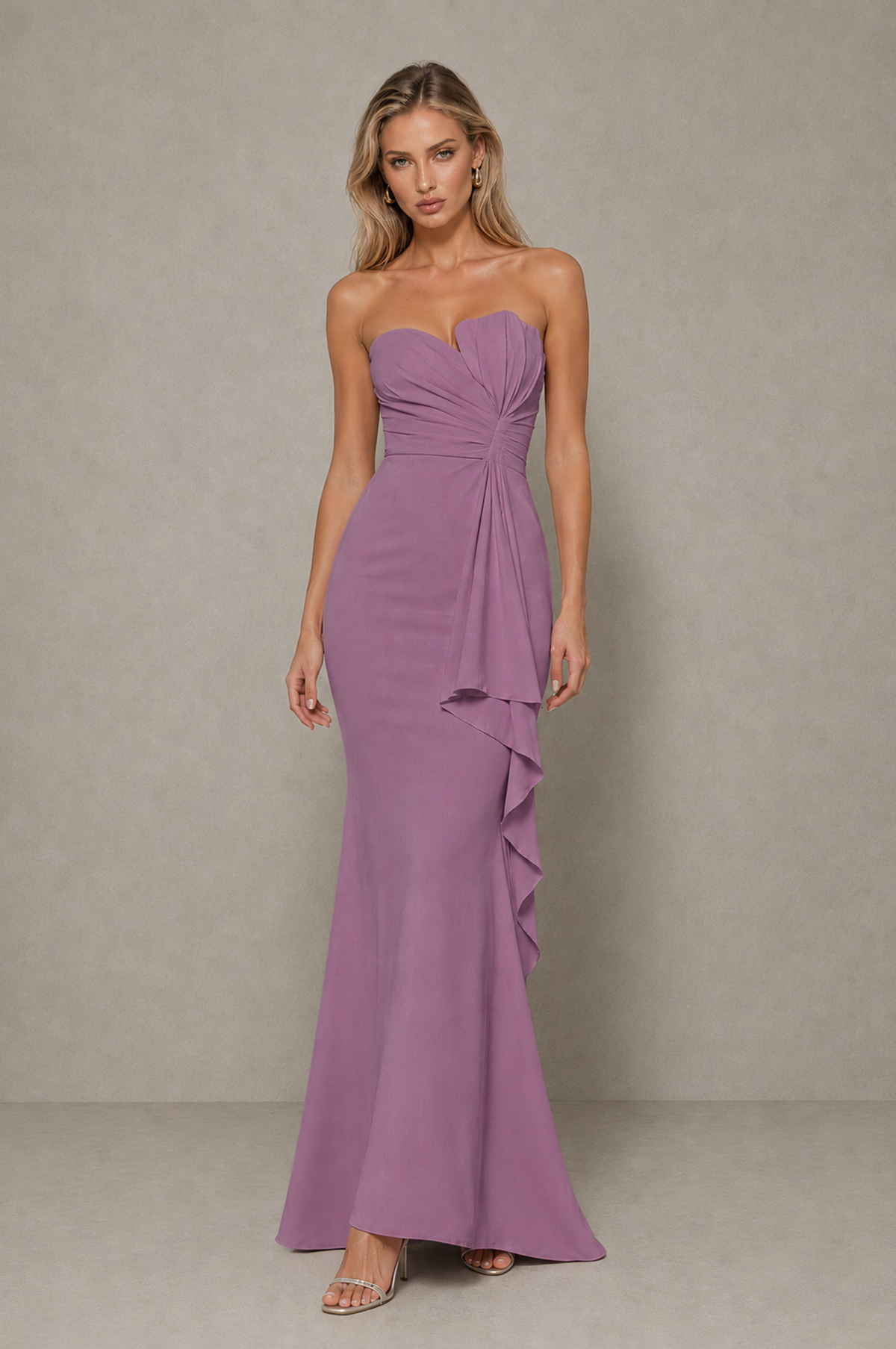 BOLODOO Wisteria Strapless Sweetheart Ruched Mermaid Gown | Cascade Drape Formal Evening Dress - Wisteria - Wisteria_3