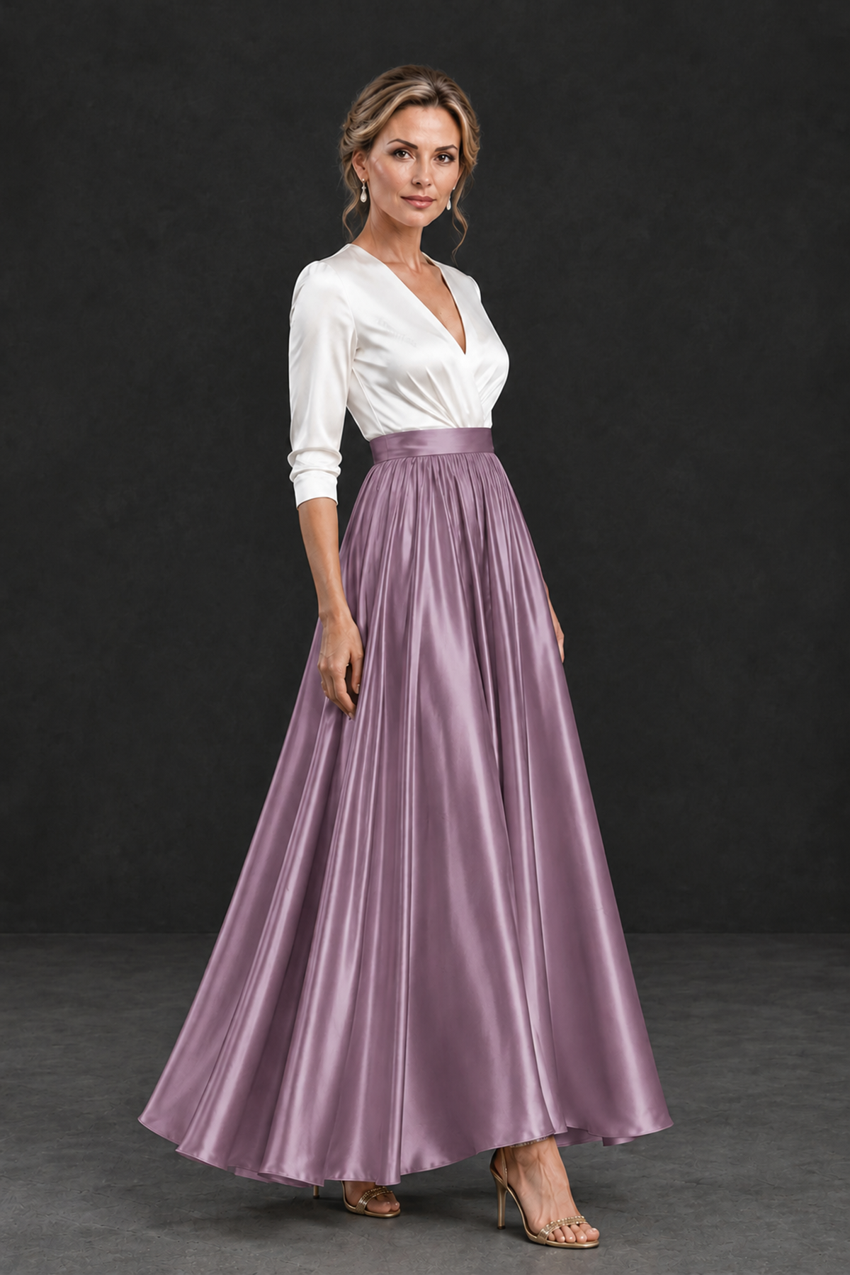 BOLODOO Wisteria and White V-Neck A-Line Mother of the Bride Dress - Wisteria - Wisteria_3