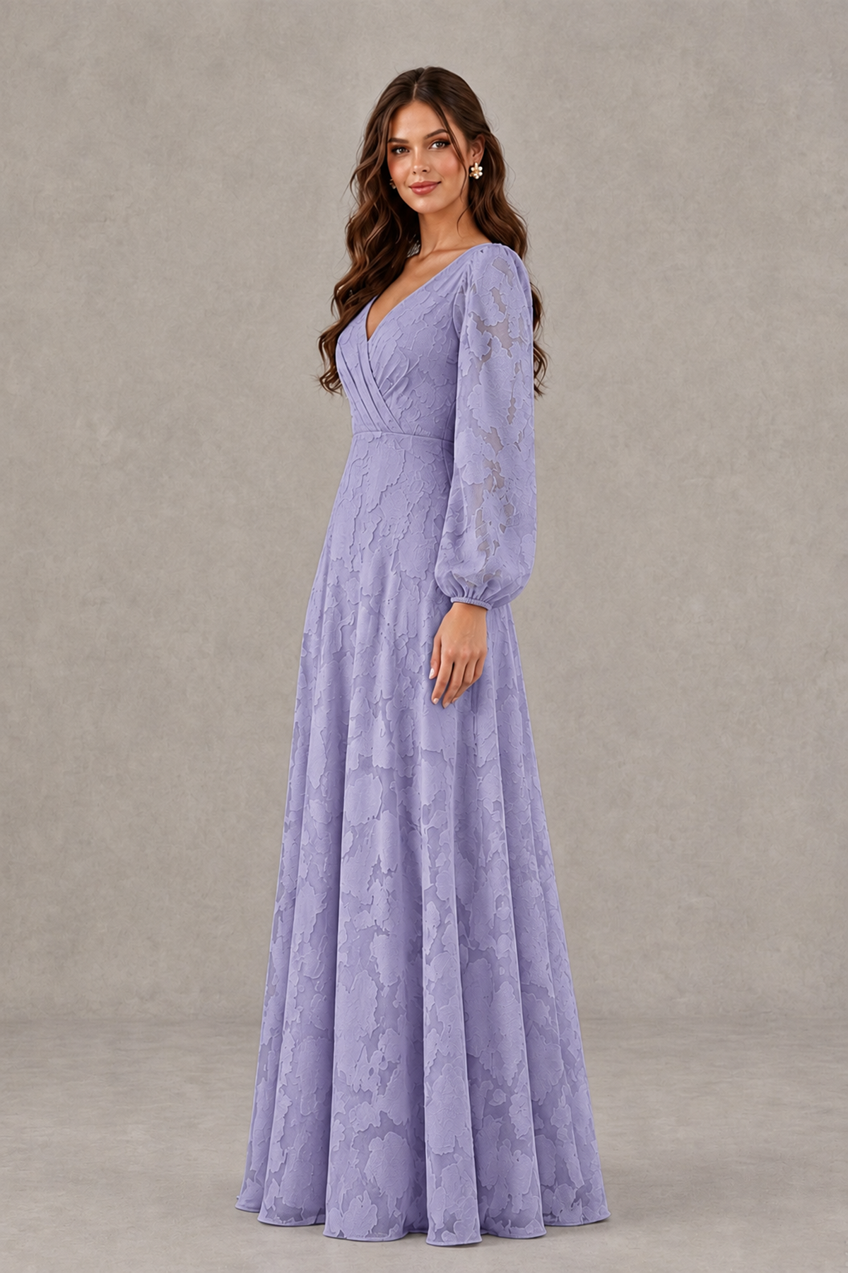 BOLODOO Wisteria Long Sleeve V-Neck A-Line Mother of the Bride Dress - Wisteria - Wisteria_3