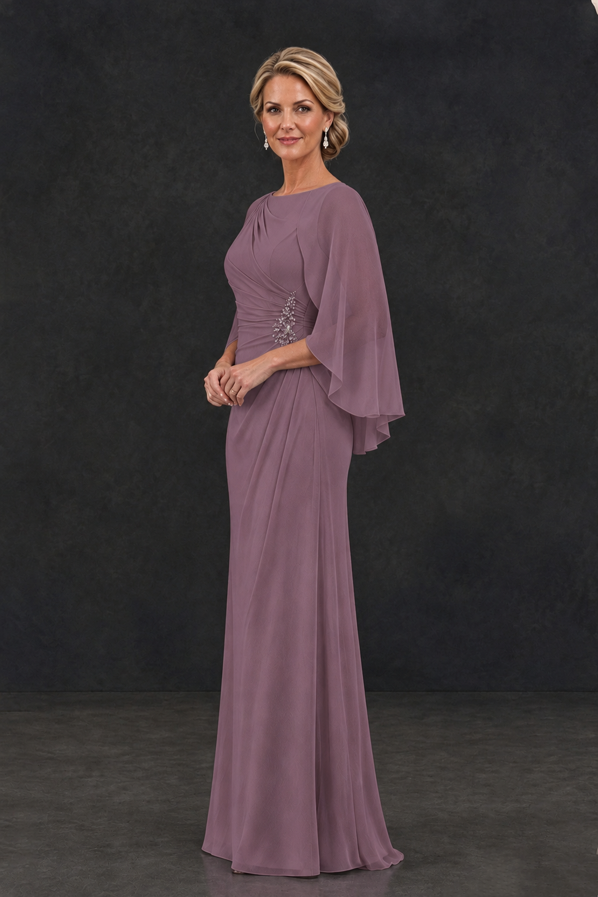 BOLODOO Wisteria Cape Sleeve Mother of the Bride Dress with Ruched Waist - Wisteria - Wisteria_3