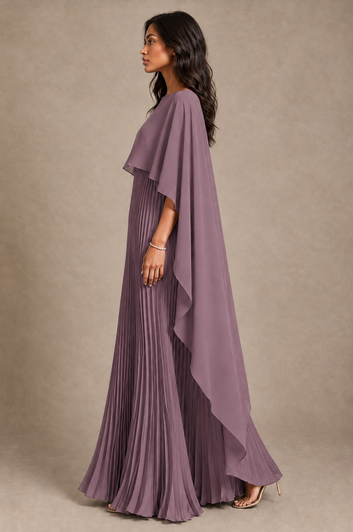 BOLODOO Wisteria Pleated Cape A-Line Evening Dress - Wisteria - Wisteria_3