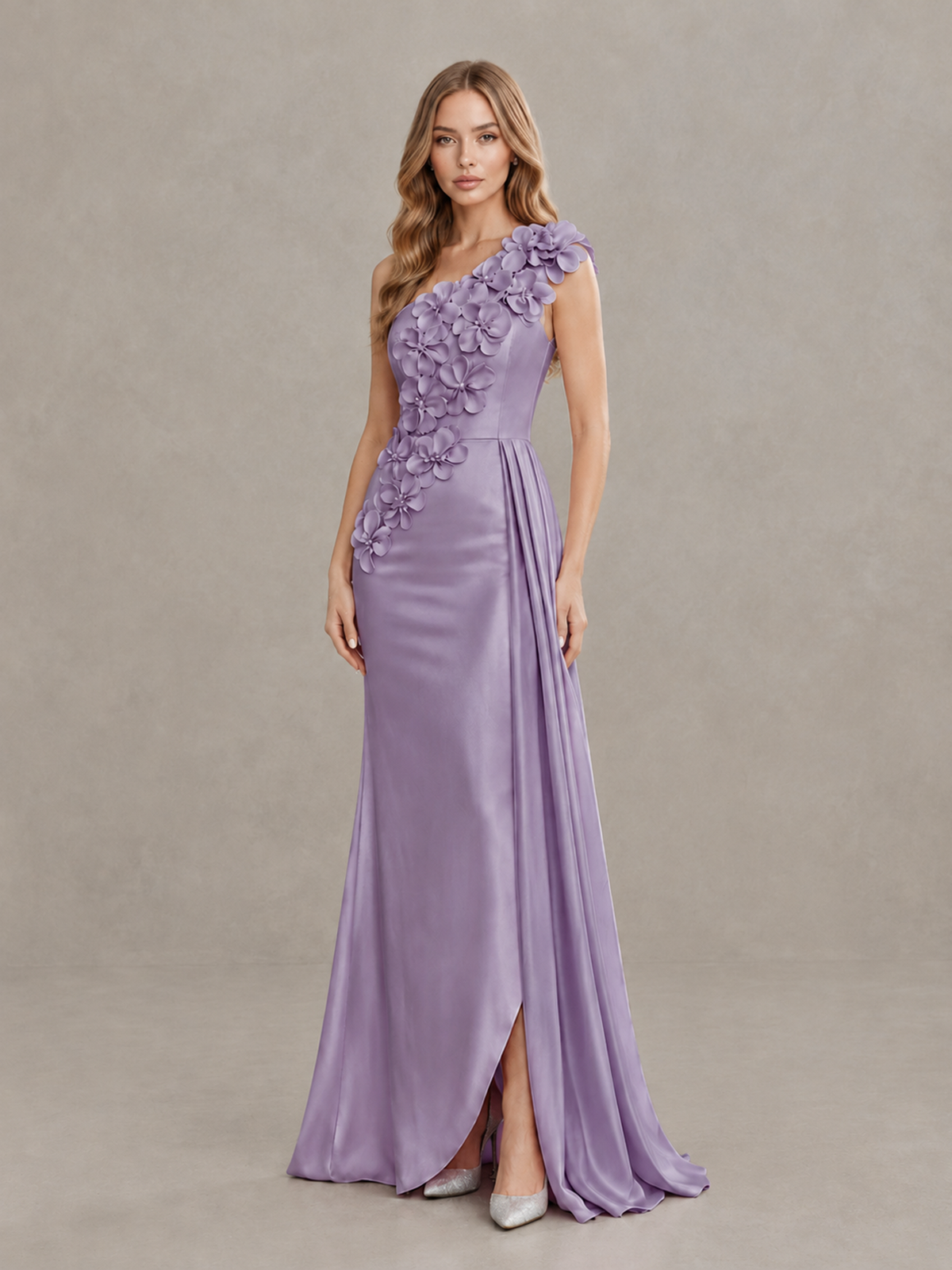 BOLODOO Wisteria One-Shoulder Satin Mermaid Evening Gown with 3D Floral Appliqué - Wisteria - Wisteria_3