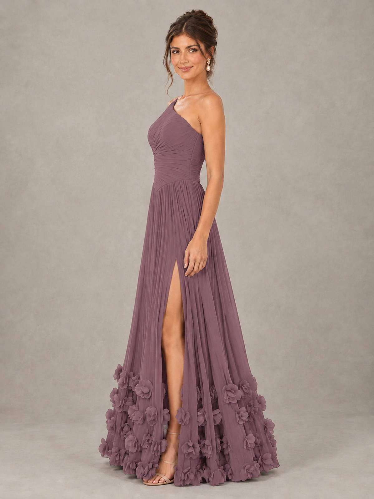 BOLODOO Wisteria One-Shoulder Pleated Bridesmaid Dress with 3D Floral Hem - Wisteria - Wisteria_3
