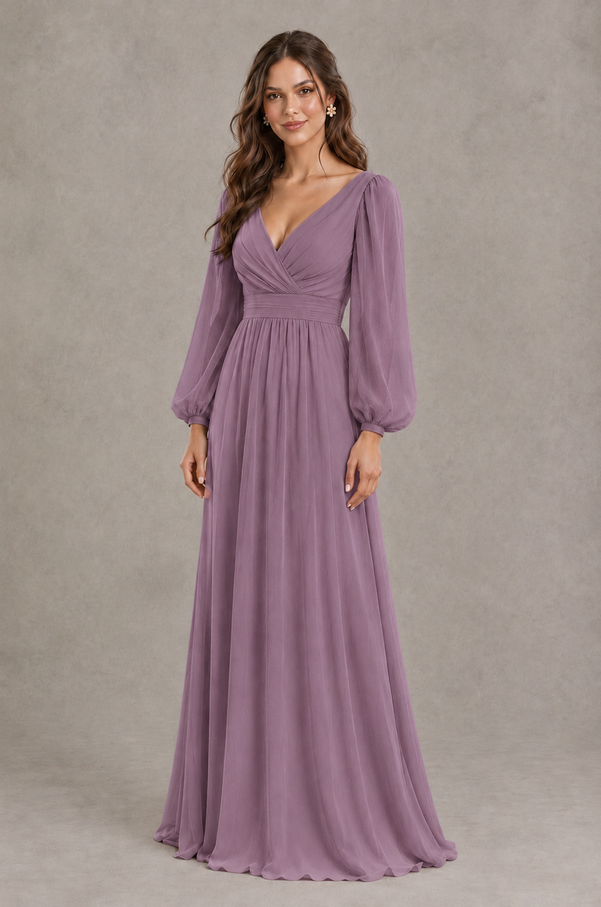 BOLODOO Wisteria Long Sleeve V-Neck A-Line Bridesmaid Dress - Wisteria - Wisteria_3