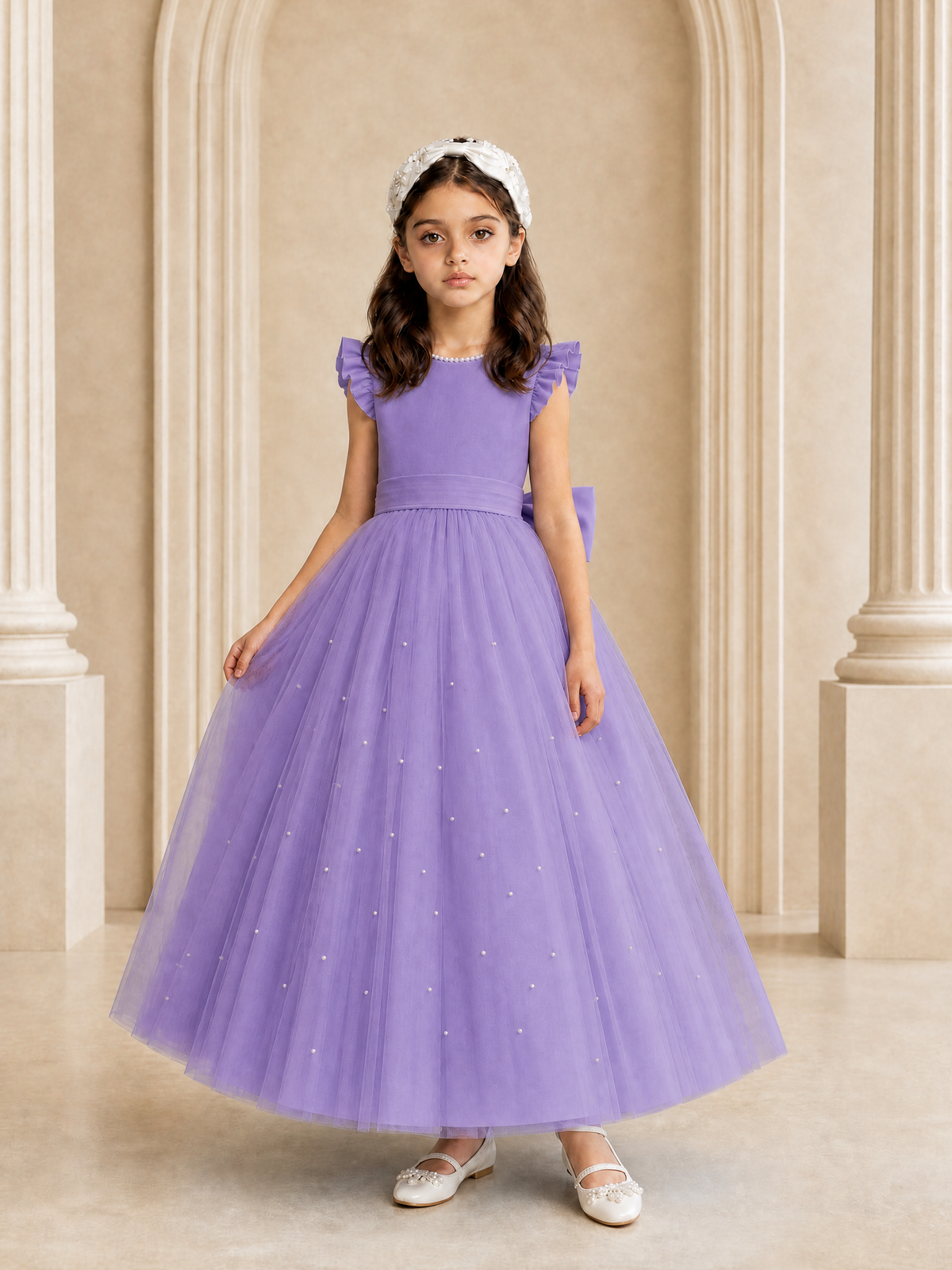 BOLODOO Wisteria Tulle Flower Girl Dress with Ruffle Sleeves & Bow Back - Wisteria - Wisteria_3