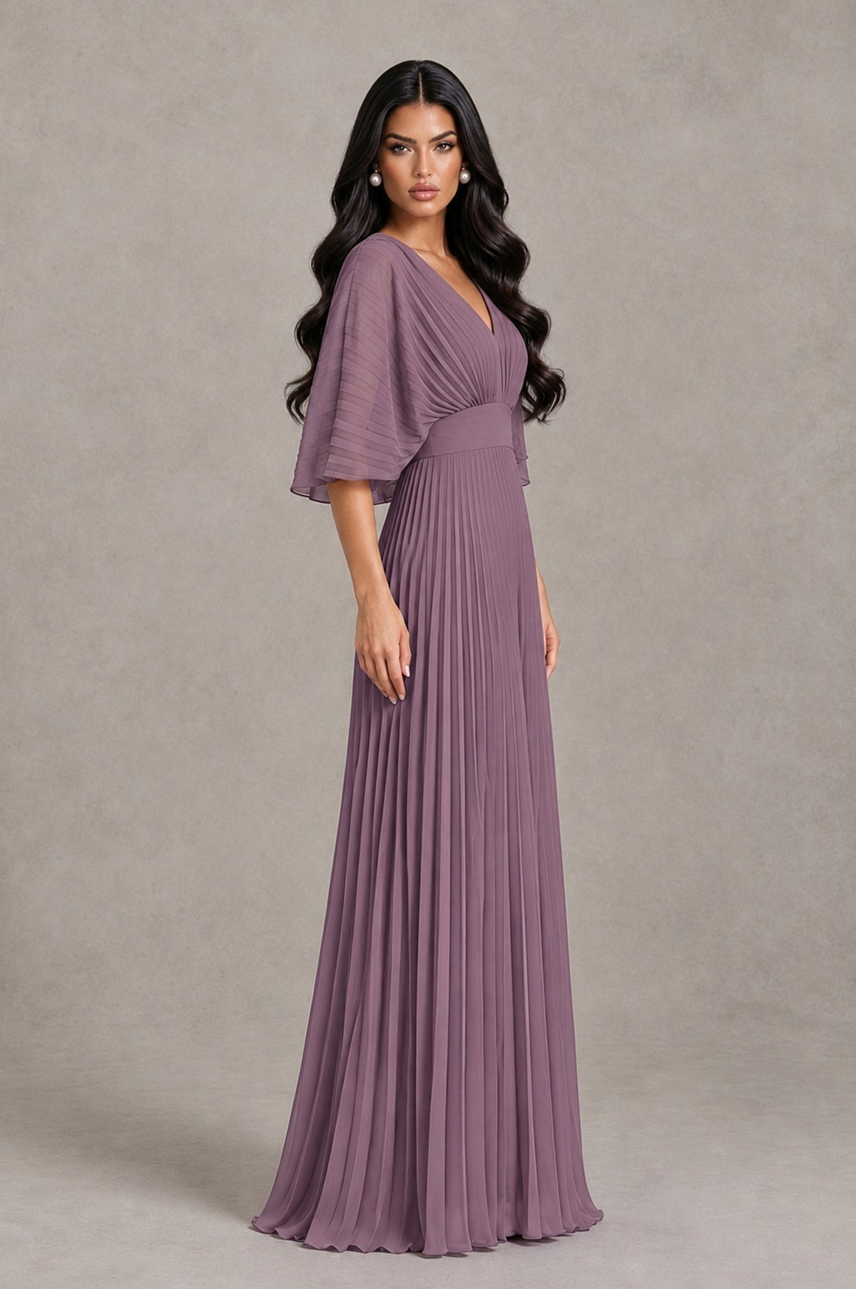 BOLODOO Wisteria V-Neck Pleated Flutter Sleeve Formal Dress - Wisteria - Wisteria_3