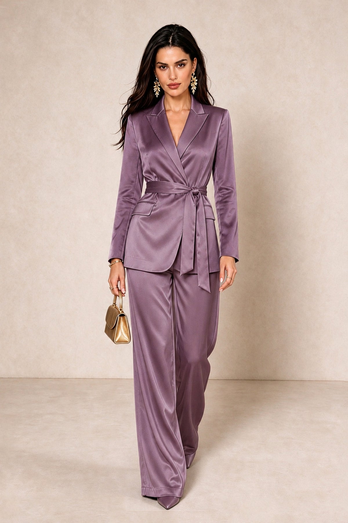 BOLODOO Wisteria Satin Wrap Blazer Wide-Leg Pants Two-Piece Suit Set – Evening Gala Wedding Guest - Wisteria - Wisteria_3