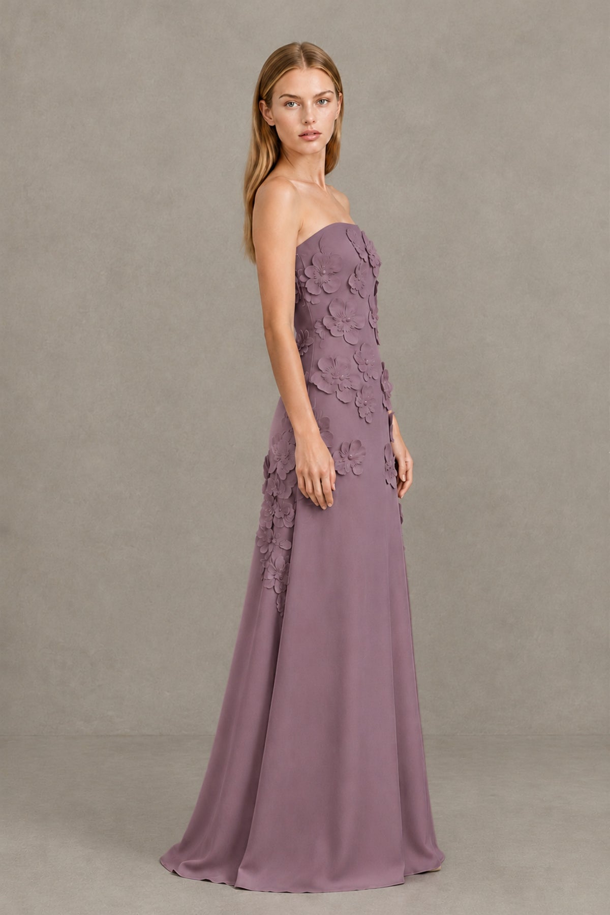 BOLODOO Wisteria Strapless 3D Floral Appliqué Crepe Maxi Gown - Wisteria - Wisteria_3
