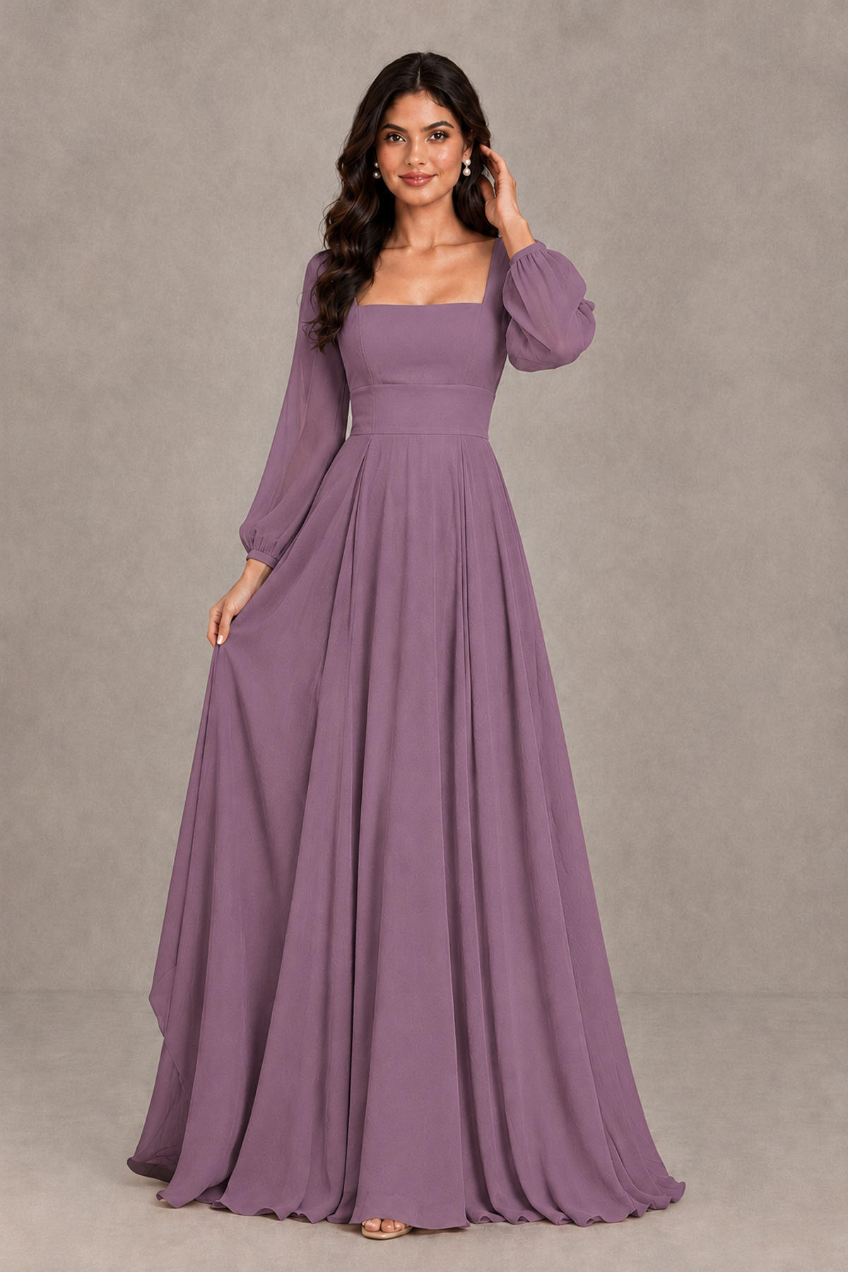 BOLODOO Wisteria Square Neck Long Sleeve A-Line Bridesmaid Dress - Wisteria - Wisteria_3