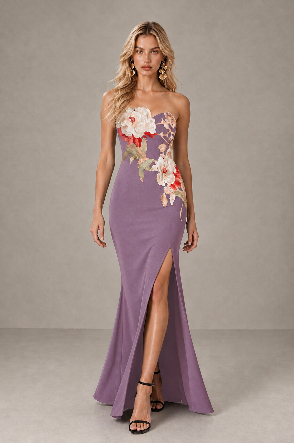 BOLODOO Wisteria Strapless Floral Mermaid Evening Dress with Slit - Wisteria - Wisteria_3