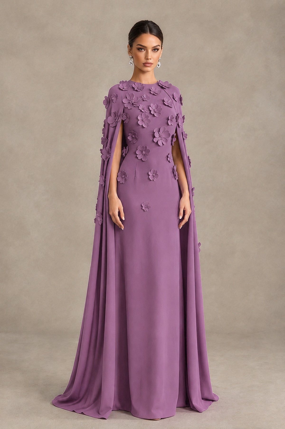 BOLODOO Wisteria 3D Floral Applique Cape Formal Dress - Wisteria - Wisteria_3
