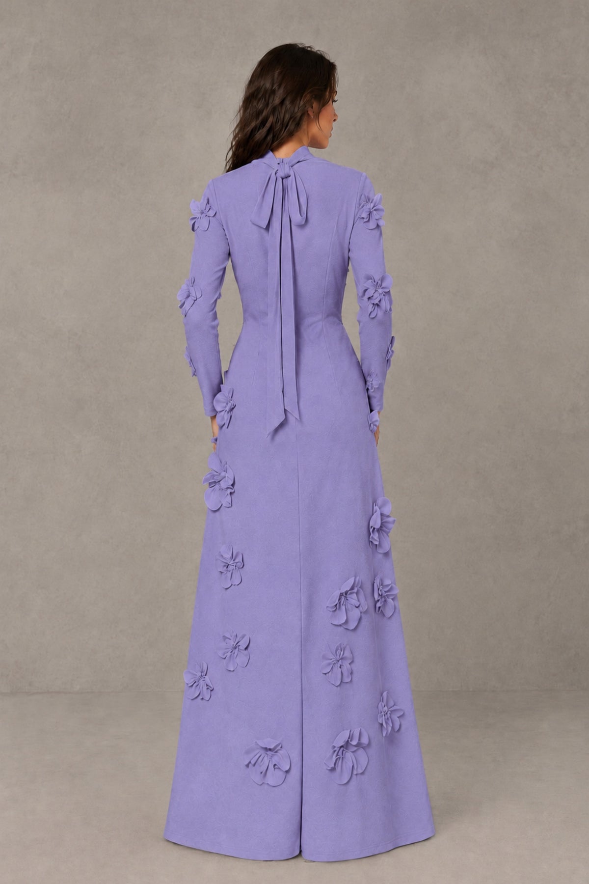 BOLODOO Wisteria High Neck Long Sleeve 3D Floral Evening Gown - Wisteria