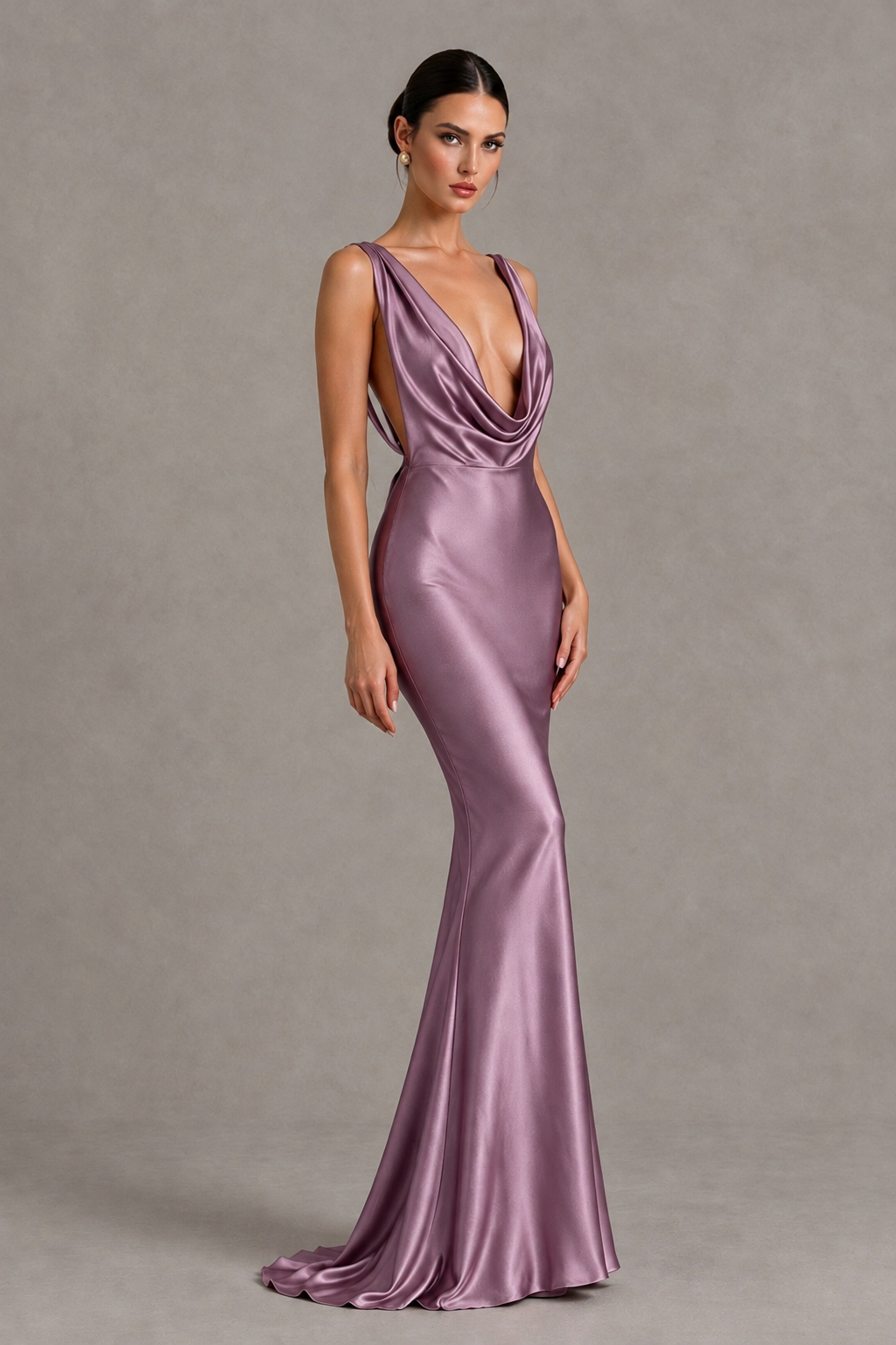 BOLODOO Wisteria Cowl Neck Backless Satin Mermaid Evening Dress - Wisteria - Wisteria_3