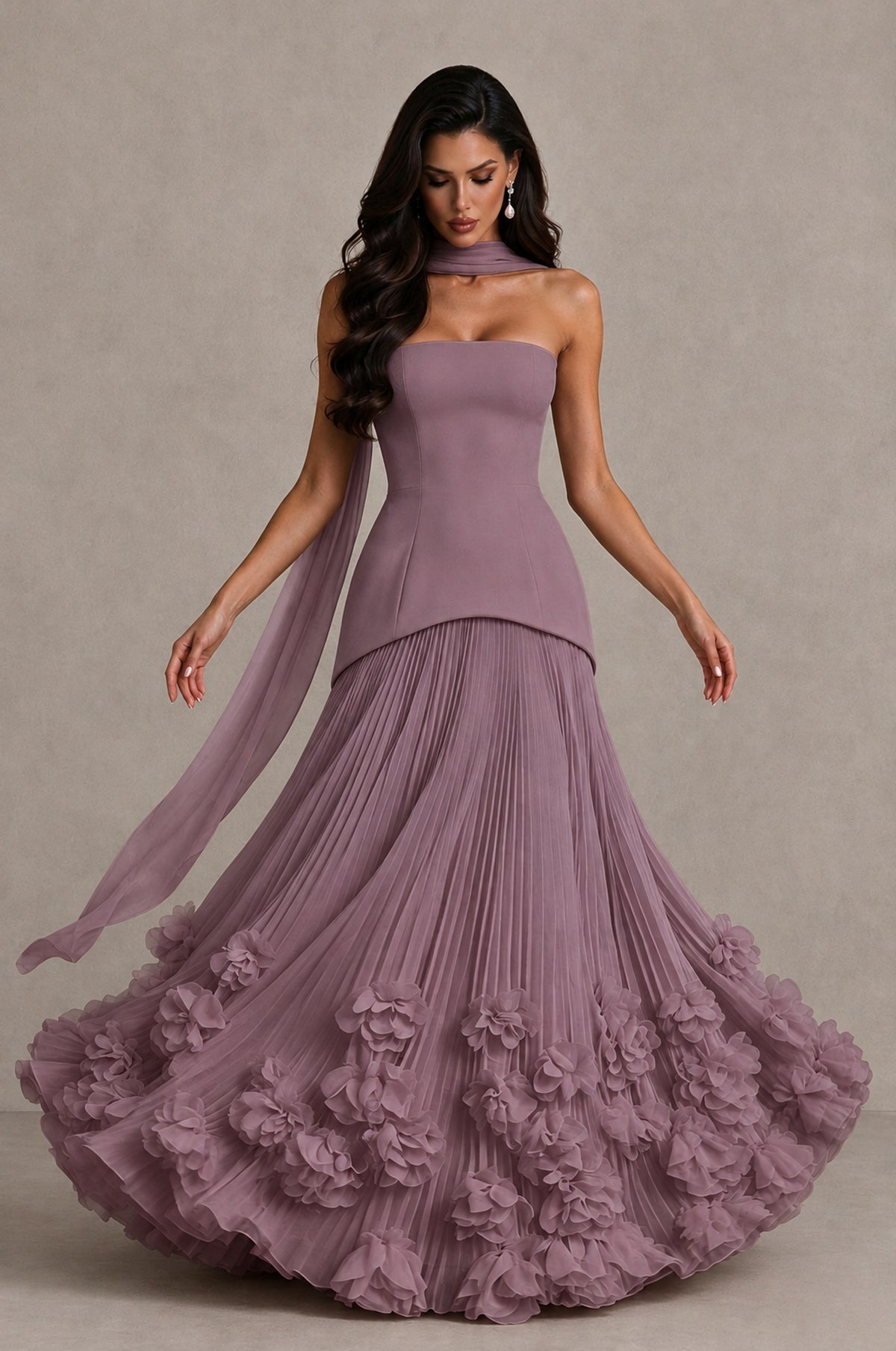 BOLODOO Wisteria Strapless Pleated Floral Hem Evening Gown - Wisteria - Wisteria_3