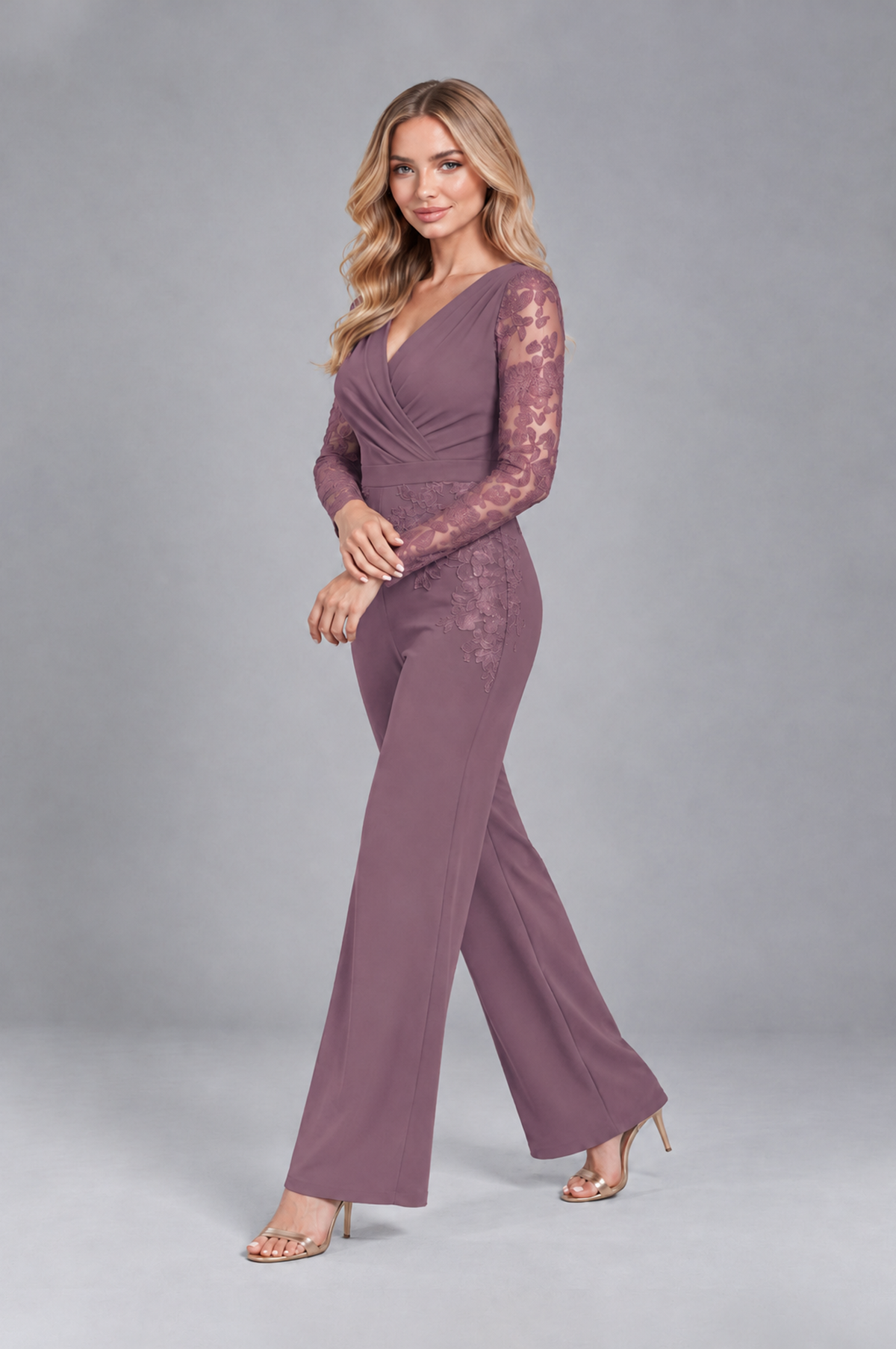 BOLODOO Wisteria Lace Long-Sleeve V-Neck Mother Pant Suit - Wisteria - Wisteria_3