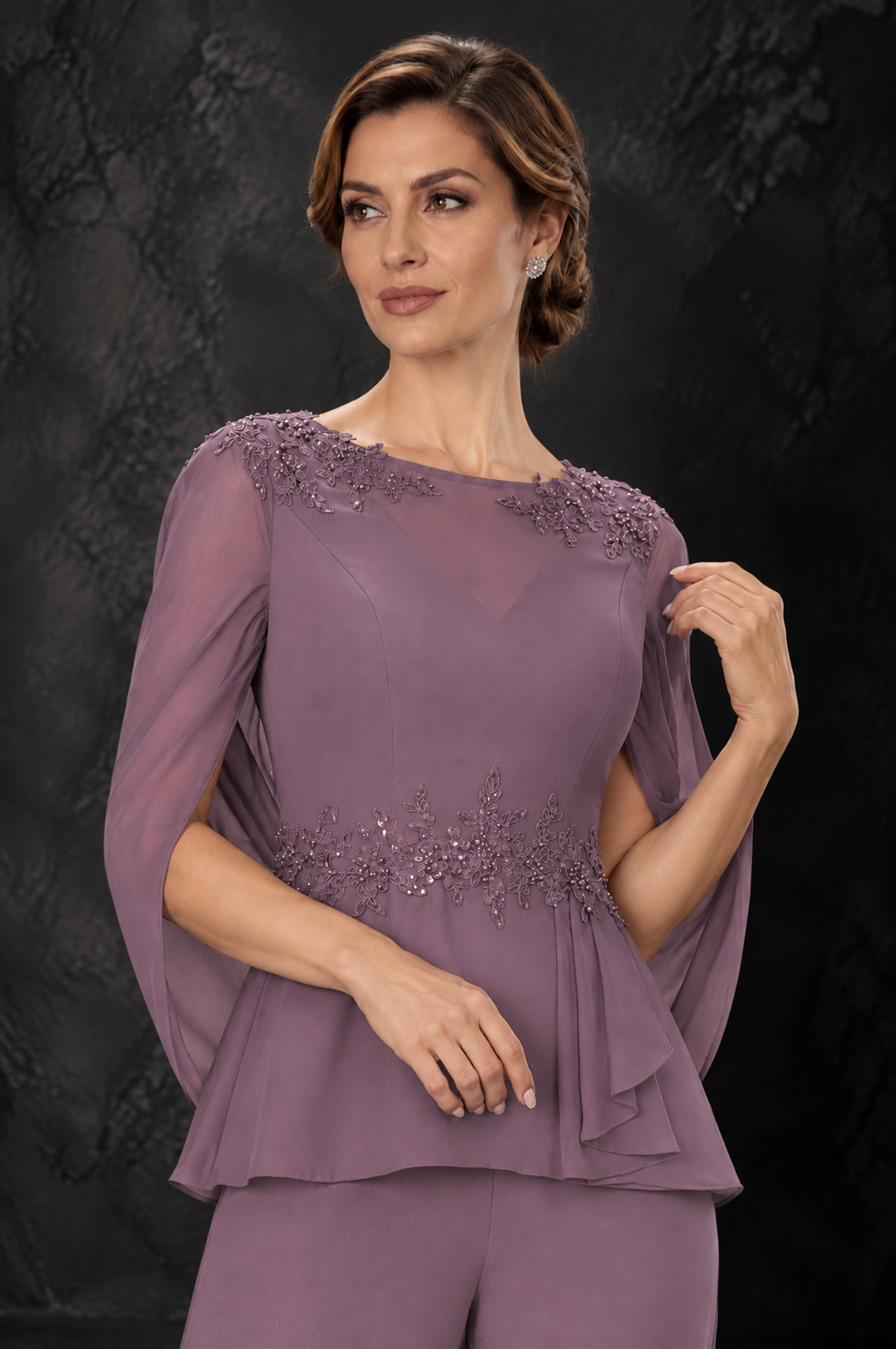 BOLODOO Wisteria Embellished Cape Sleeve Mother of the Bride Pantsuit - Wisteria - Wisteria_3