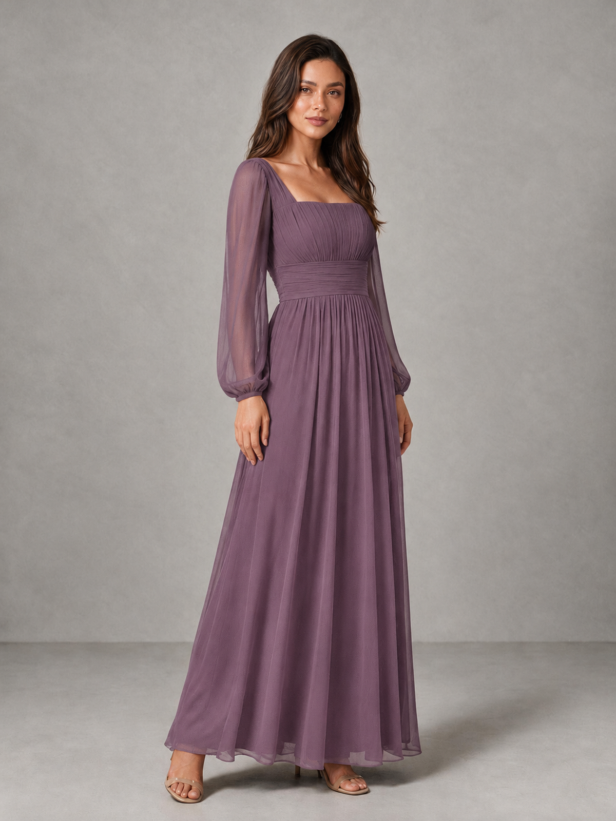 BOLODOO Wisteria Square Neck Long Sleeve Chiffon Bridesmaid Dress - Wisteria - Wisteria_3