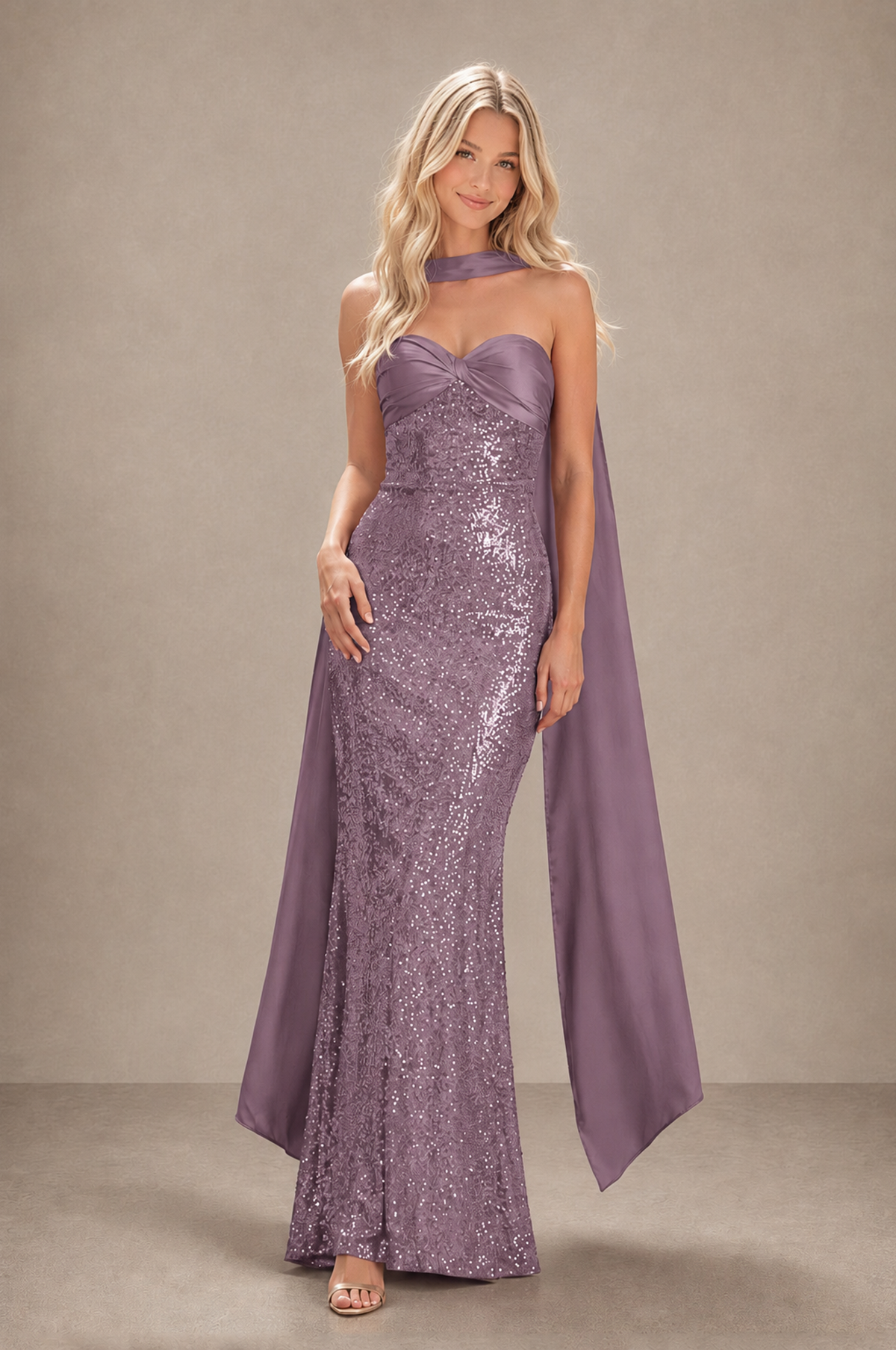 BOLODOO Wisteria Strapless Sweetheart Evening Dress with Scarf - Wisteria - Wisteria_3
