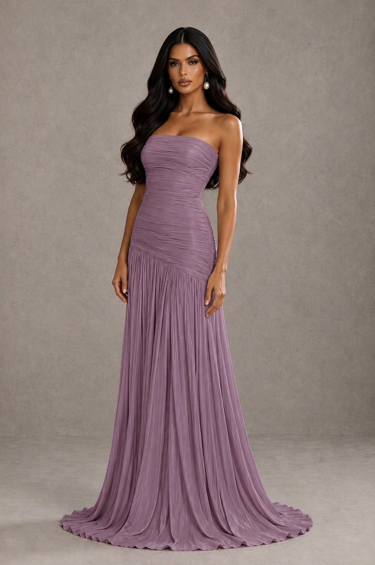 BOLODOO Wisteria Metallic Ruched Strapless Pleated A-Line Backless Maxi Dress with Train - Wisteria - Wisteria_3