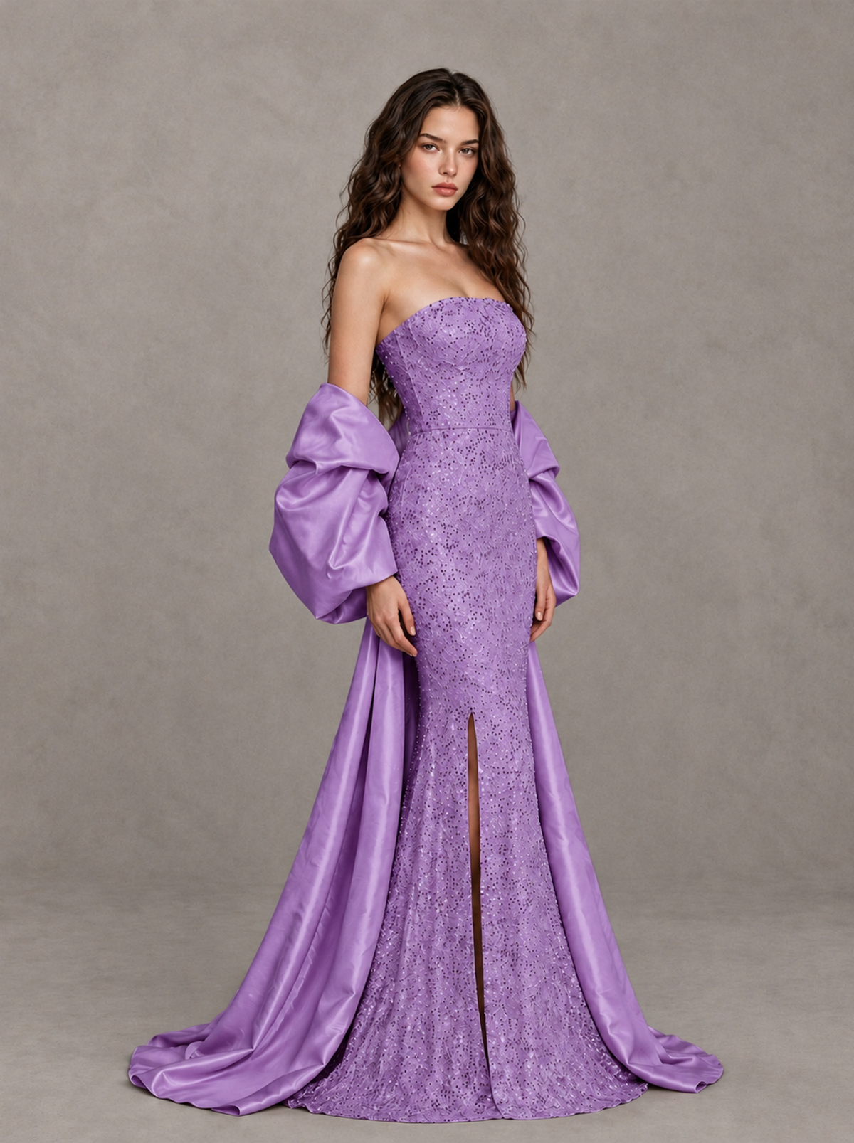 BOLODOO Wisteria Strapless Sparkle Mermaid Prom Dress with Front Slit and Draped Sleeves - Wisteria - Wisteria_3