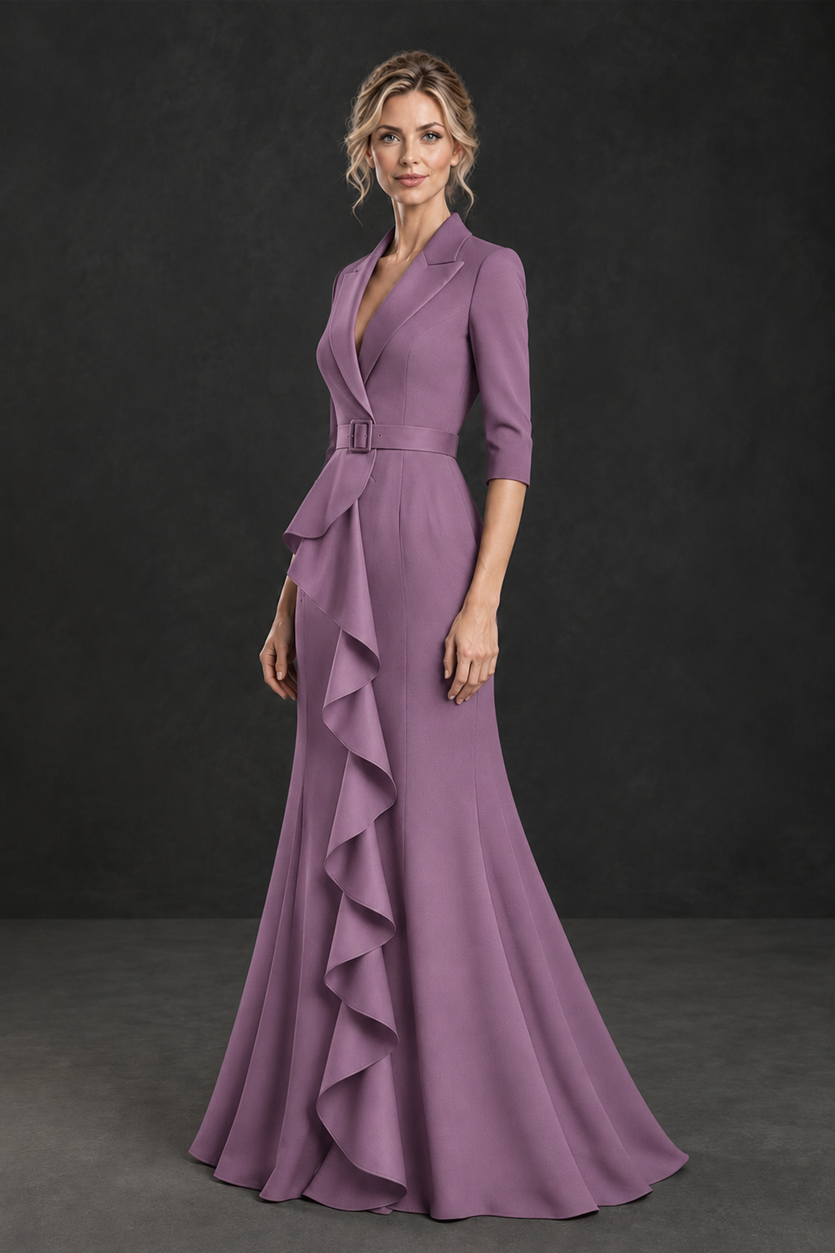 BOLODOO Wisteria Lapel Ruffle Mother of the Bride Dress with Belt - Wisteria - Wisteria_3
