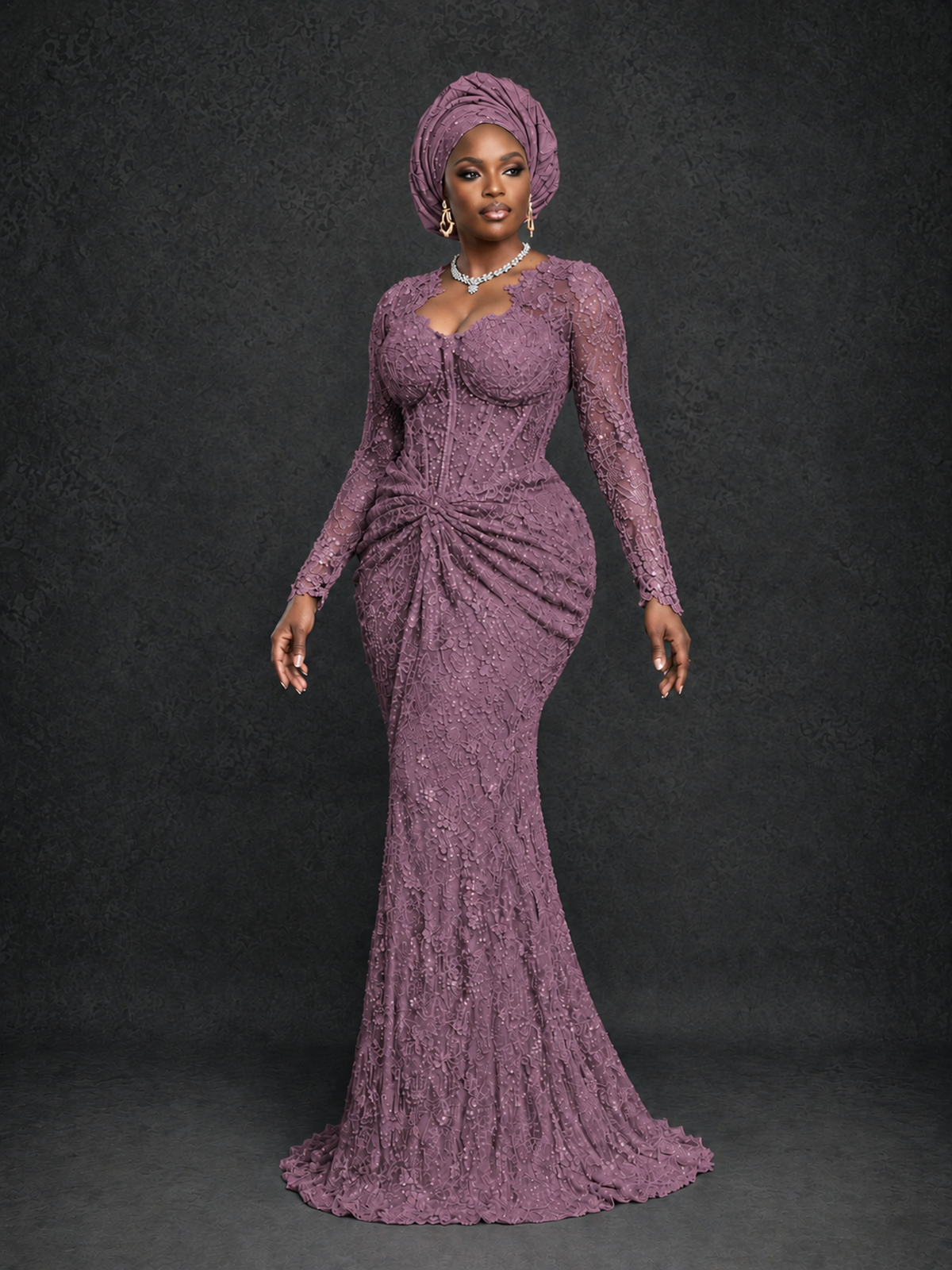 BOLODOO Wisteria Beaded Lace Long Sleeve Mermaid Gown Sweetheart | Mother of the Bride - Wisteria - Wisteria_3