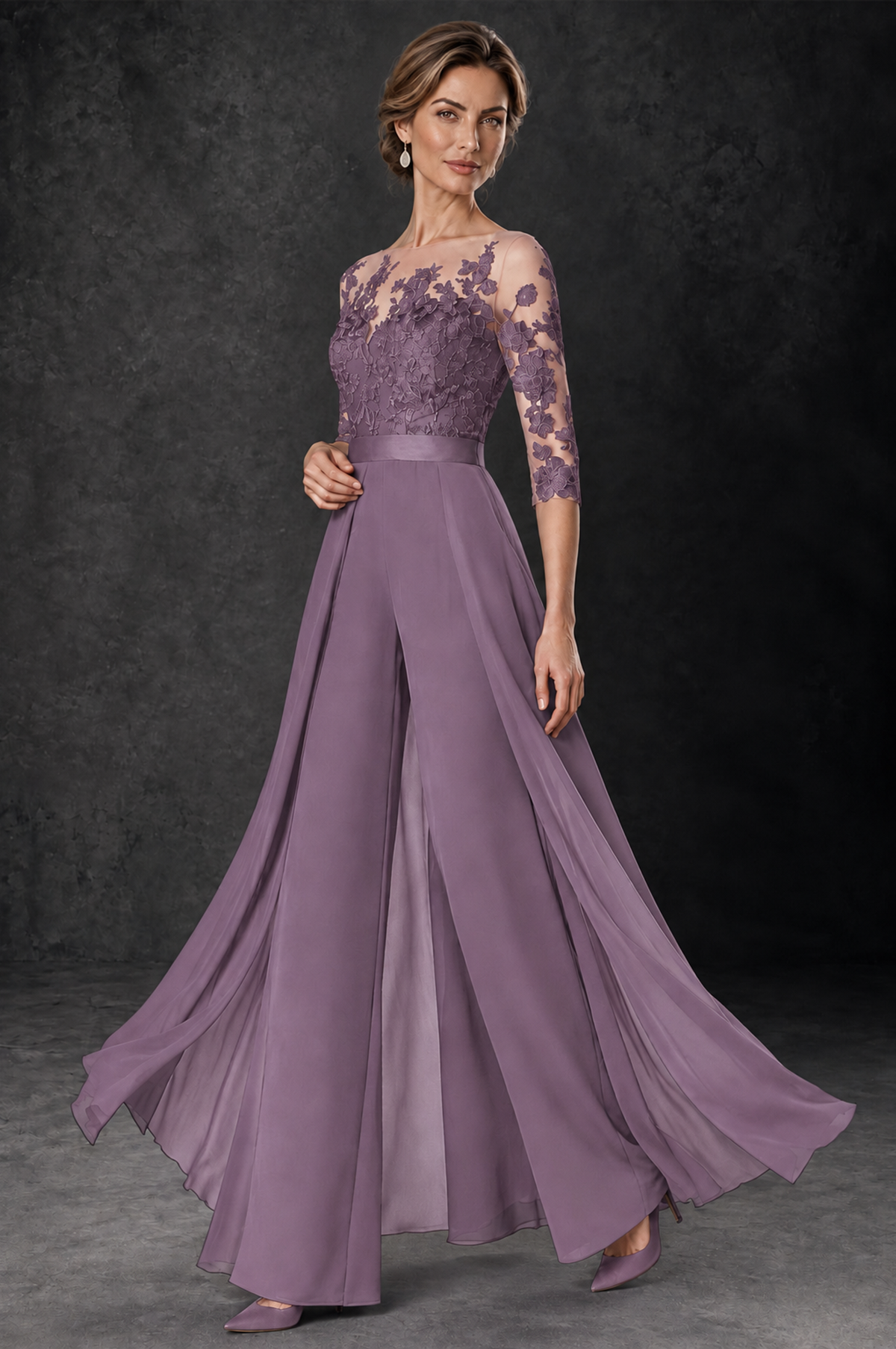 BOLODOO Wisteria Lace Wide-Leg Jumpsuit with Three-Quarter Sleeves - Wisteria - Wisteria_3
