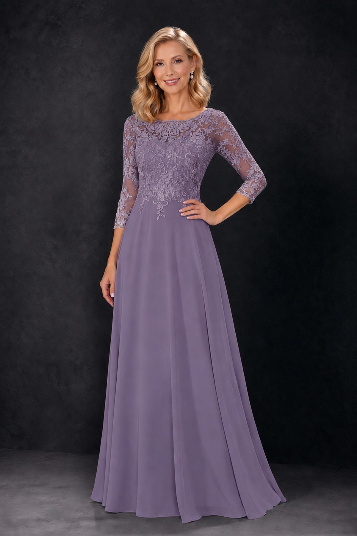 BOLODOO Wisteria Lace Embroidered Mother of the Bride Dress with 3/4 Sleeves - Wisteria
